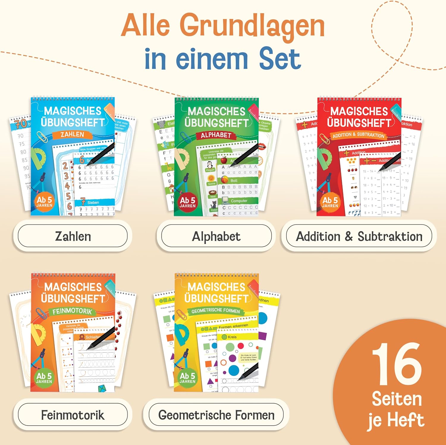 Detalle de Magische Übungshefte für Vorschule ab 5 Jahren – 5 Hefte, Stifte & Reusable Lernhefte