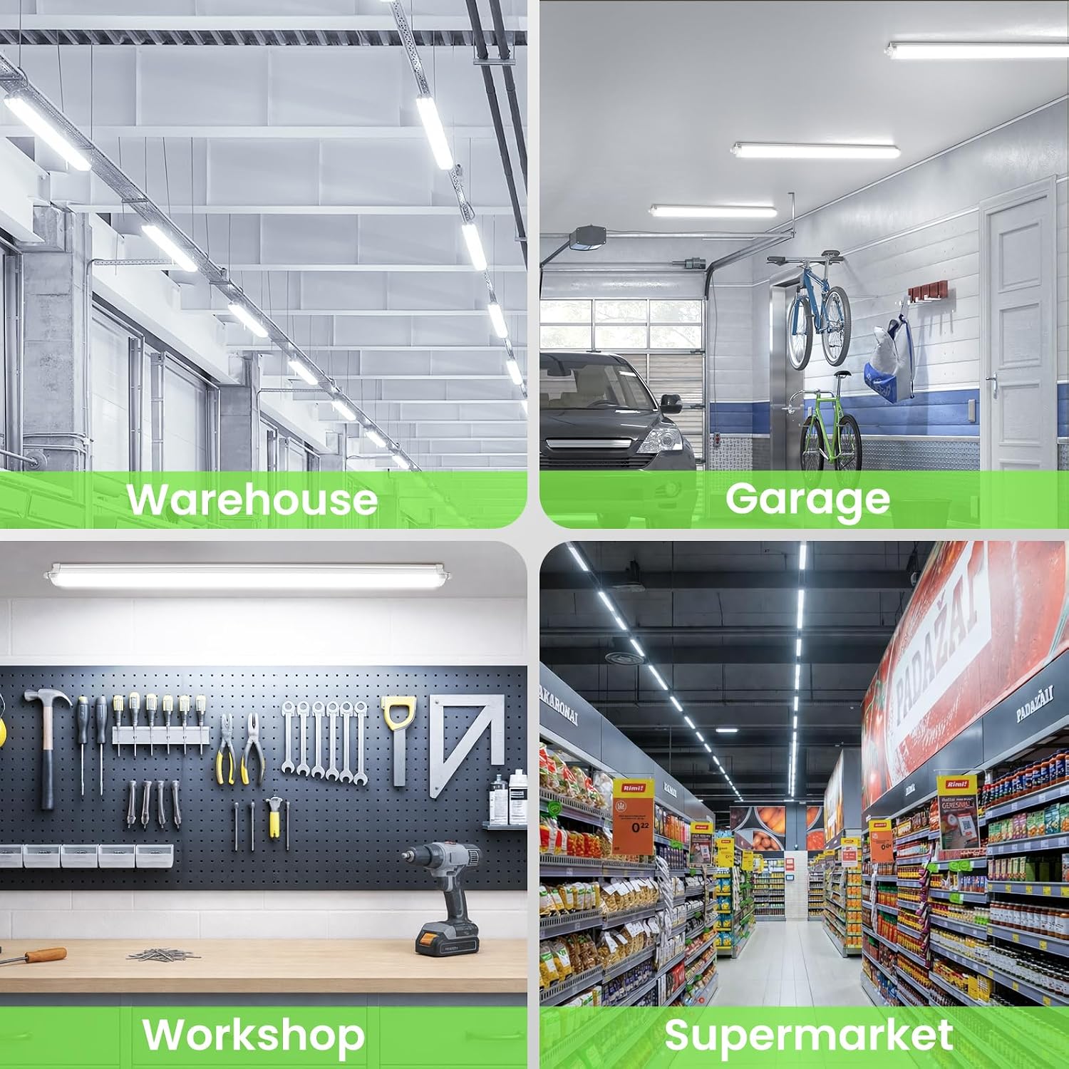 Thumbnail 6 de ALUSSO 2 Packs LED Batten Light 4FT 120CM – 36W, 4320LM, 4000K, IP65, Linkable Garage Lighting