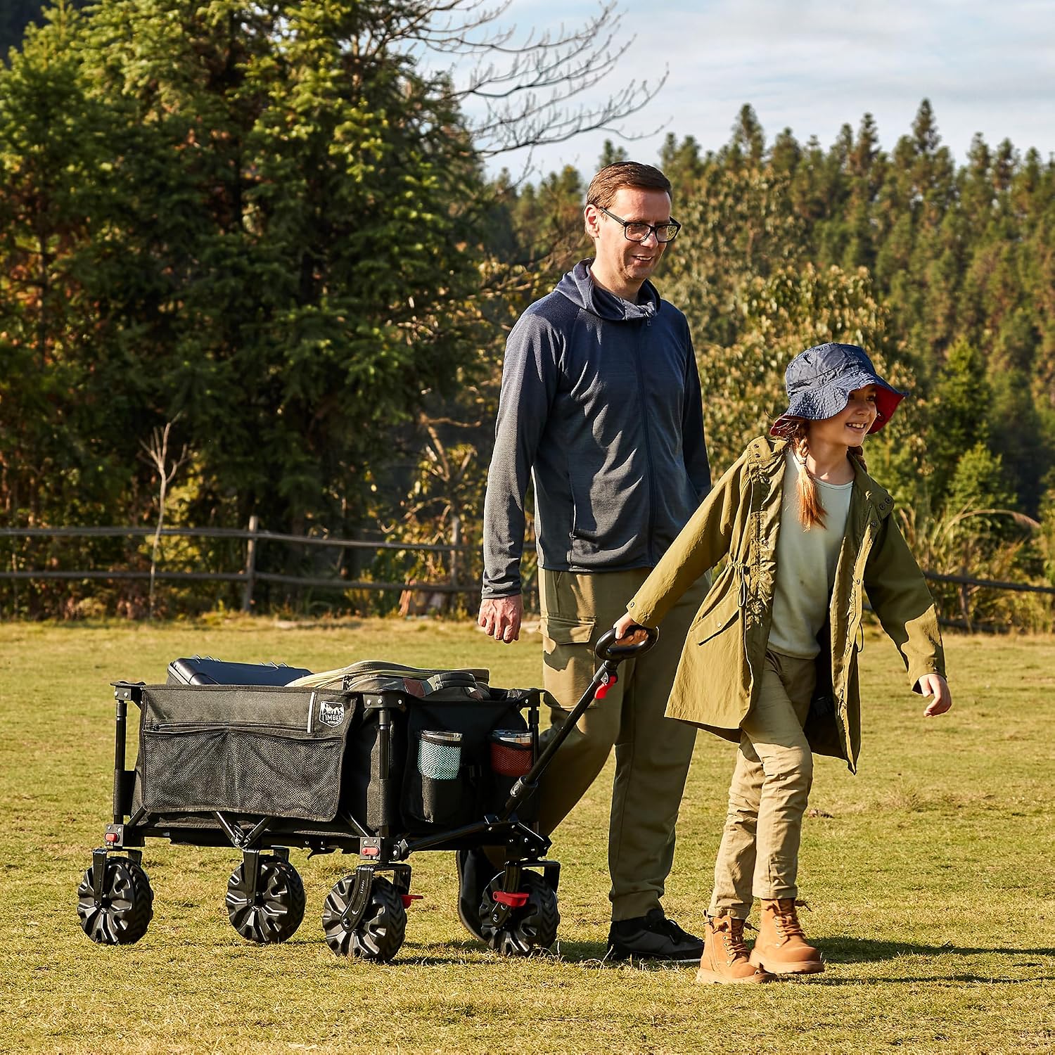 Detalle 2 de TIMBER RIDGE XXL Bollerwagen faltbar 200L – Klappbar, Bremsen, Getränkehalter und große Geländereifen