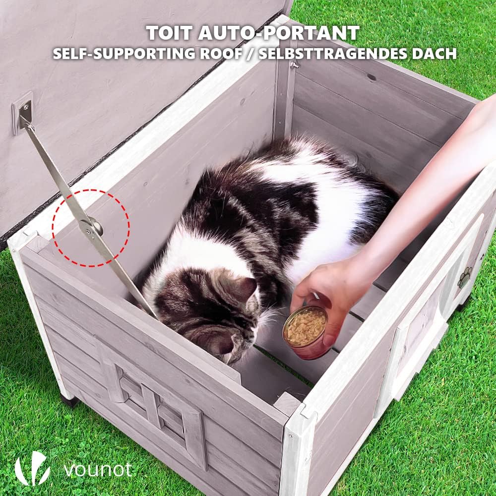 Thumbnail 5 de VOUNOT Casetta per Gatti in Legno con Finestra in Plexiglas – Cuccia da Esterno 57x45x43 cm