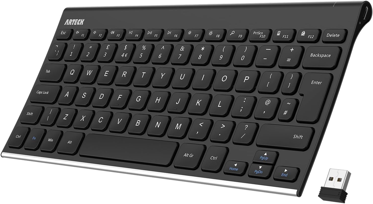 Arteck 2.4G Wireless Stainless Steel Keyboard 6‑Month Battery ⌨
