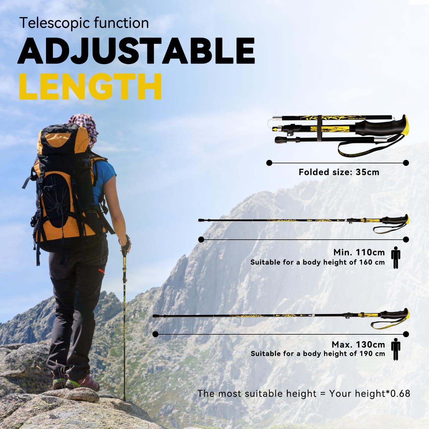 Detalle de DOBESTS 2 Pack Folding Trekking Poles with Quick Lock System – Adjustable Aluminium Walking Poles