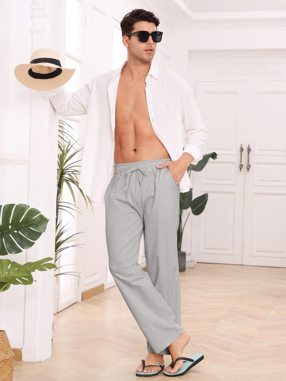 Thumbnail 2 de Puimentiua Leinenhose Herren – Lange, leichte Sommerhose im Slim Fit aus Baumwoll-Leinen-Mischung (S–3XL)