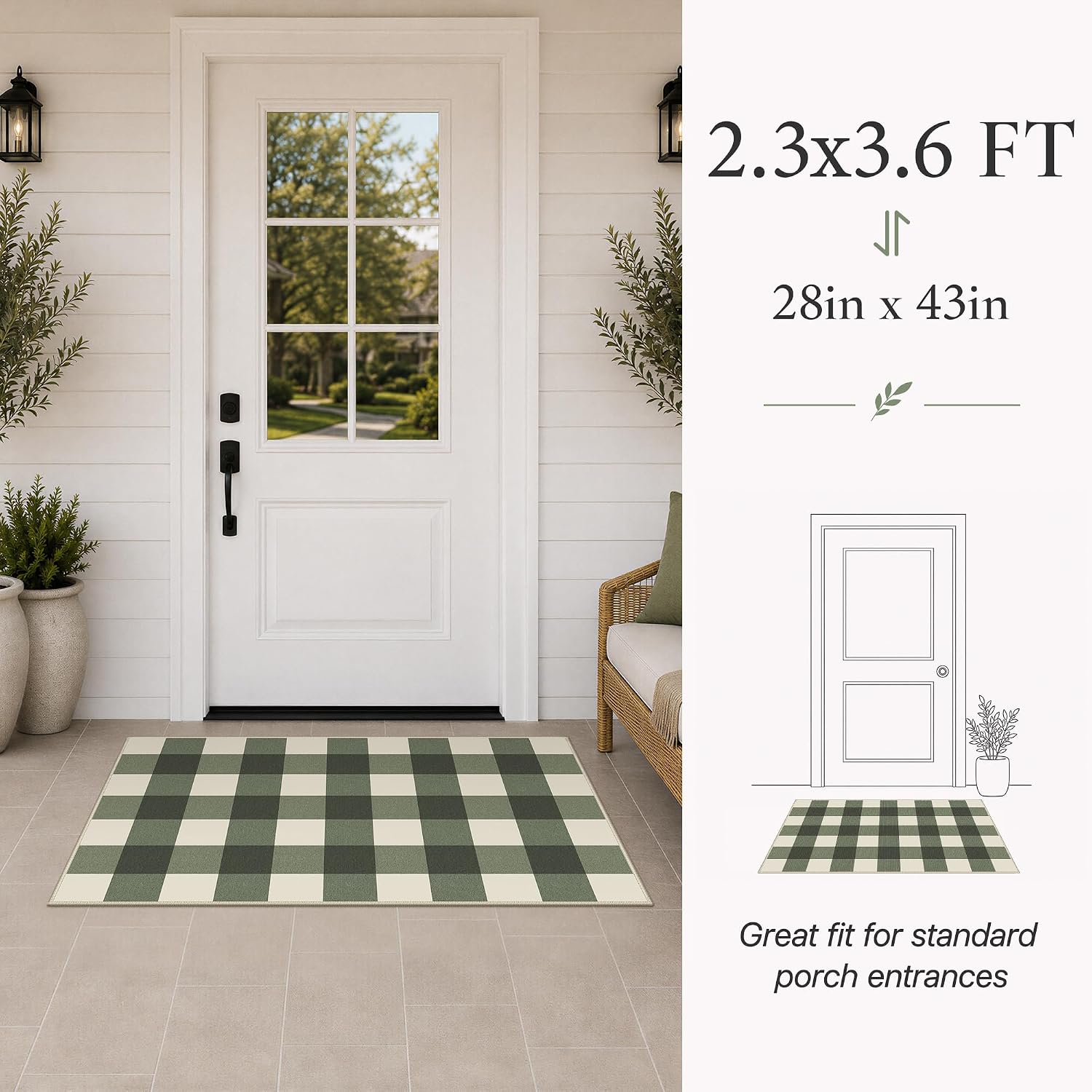 Detalle 2 de GENIMO 2.3 x 3.6 Rug, Sage Green Washable Outdoor Buffalo Check