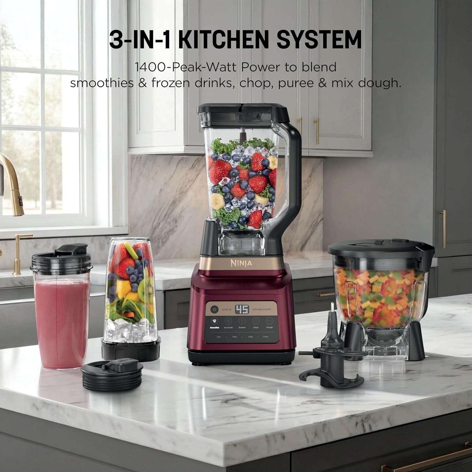 Detalle de Ninja Professional Plus Kitchen System Premier (BN801RD1BRN) — 3-in-1 Powerhouse for Blending, Food Processing, and Mixing