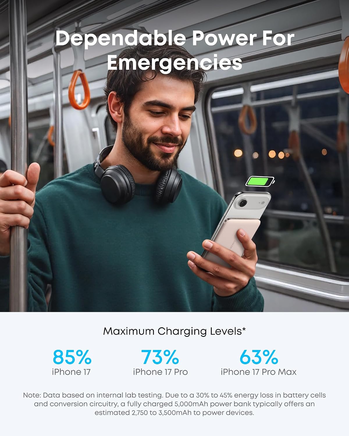 Detalle 2 de Anker Nano Power Bank (Ultra-Slim 5,000mAh) with Qi2 Magnetic Wireless Charging – MagSafe compatible