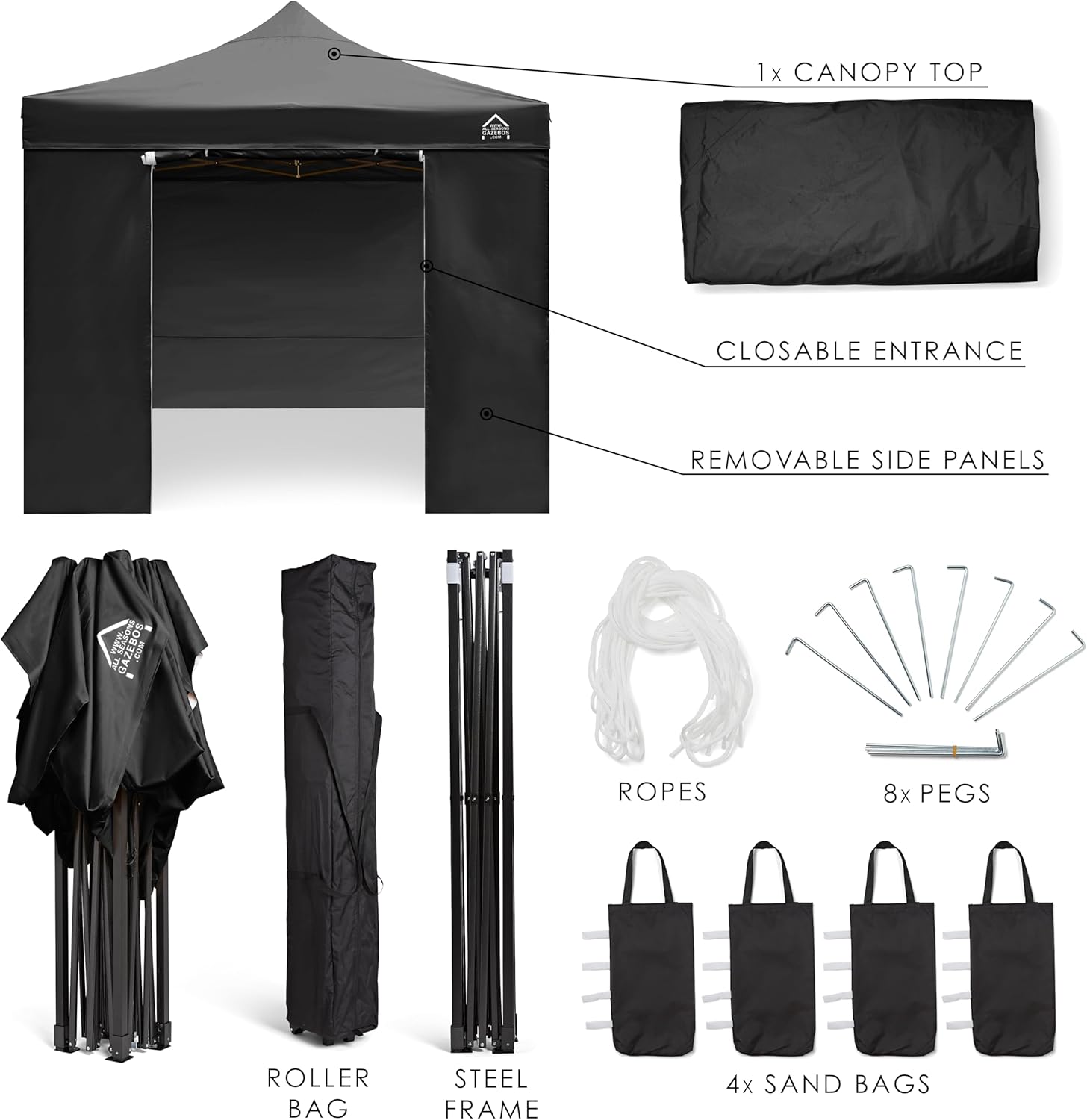 Detalle 2 de All Seasons Gazebos Pop-up Gazebo 3 x 3 m – Fully Waterproof with 4 Side Walls (Black)