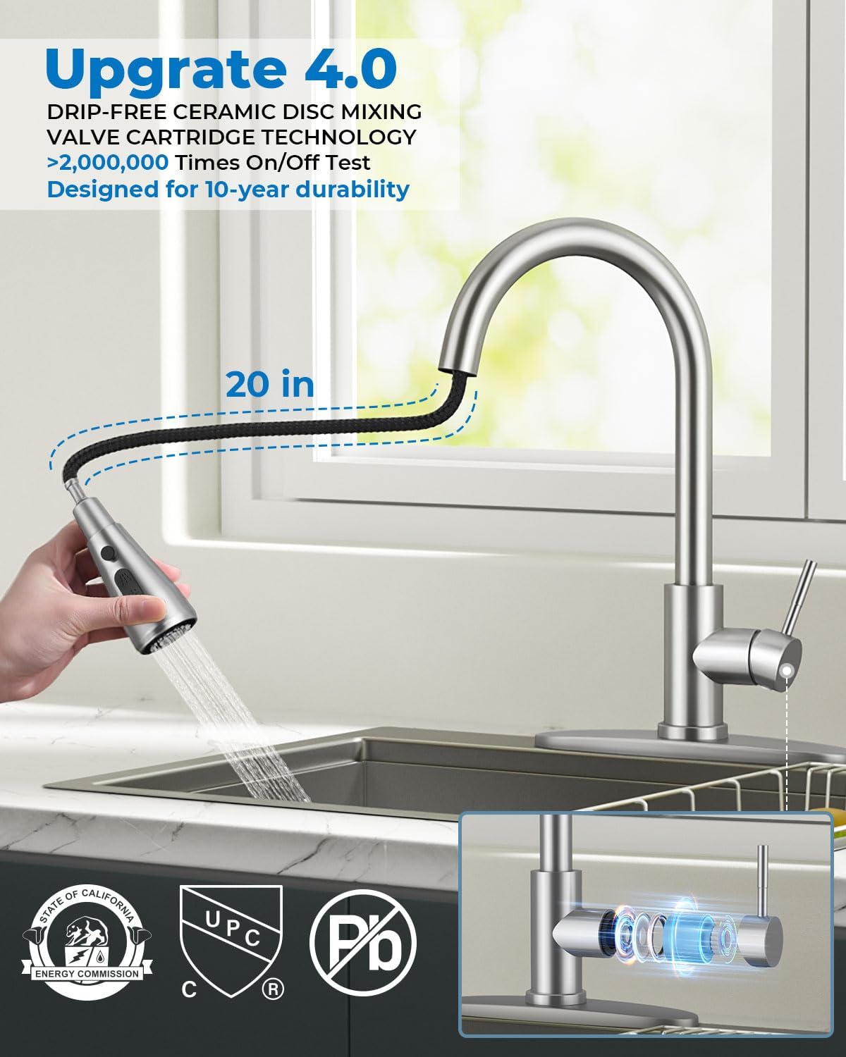 Thumbnail 1 de WEWE Pull-Down Kitchen Faucet, SUS304 Stainless Steel
