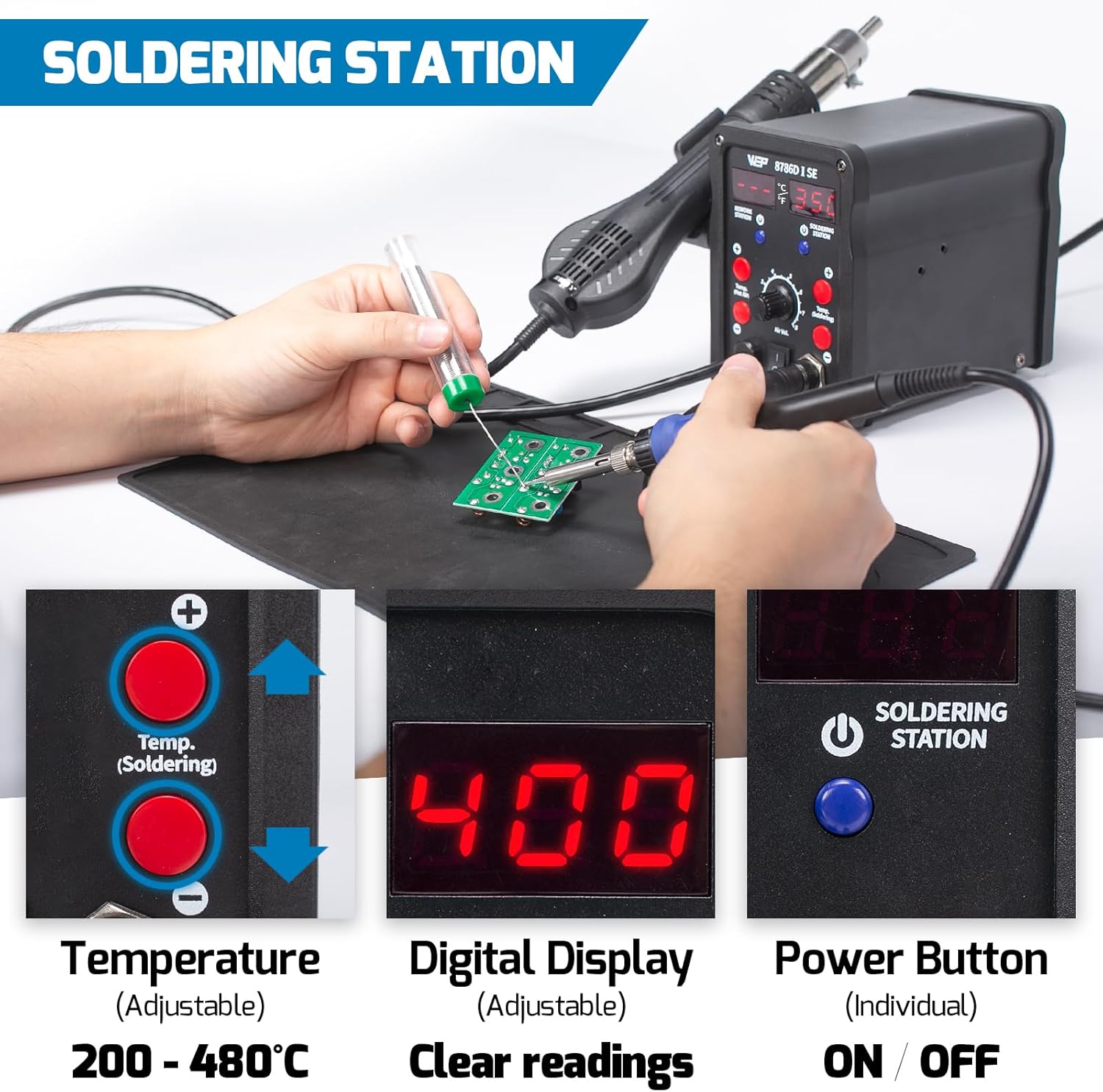 Thumbnail 3 de WEP 8786D-I SE Kit station de soudage à air chaud 2-en-1 pour réparation