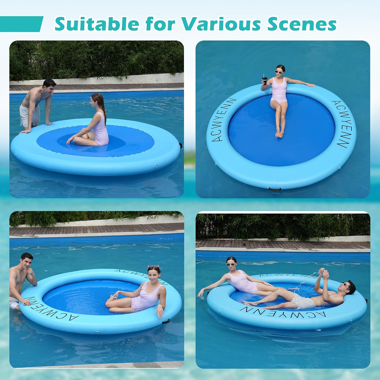 Thumbnail 2 de ACWYENN 6/8/10/12FT Inflatable Water Hammock – Large Round Floating Ring for Lake, Pool & Beach