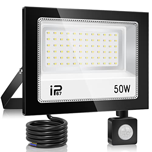 YZYFACAI Foco LED Exterior 50W con Sensor de Movimiento IP67, 5000 lm y 7000K