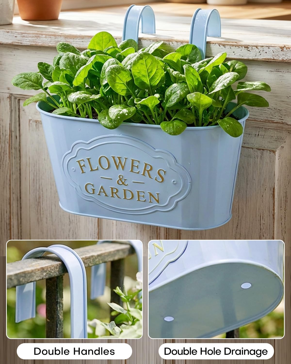 Detalle de 4 Pack Retro Style Galvanised Iron Hanging Flower Pots with Detachable Hooks (Milk Blue & Milk Yellow)