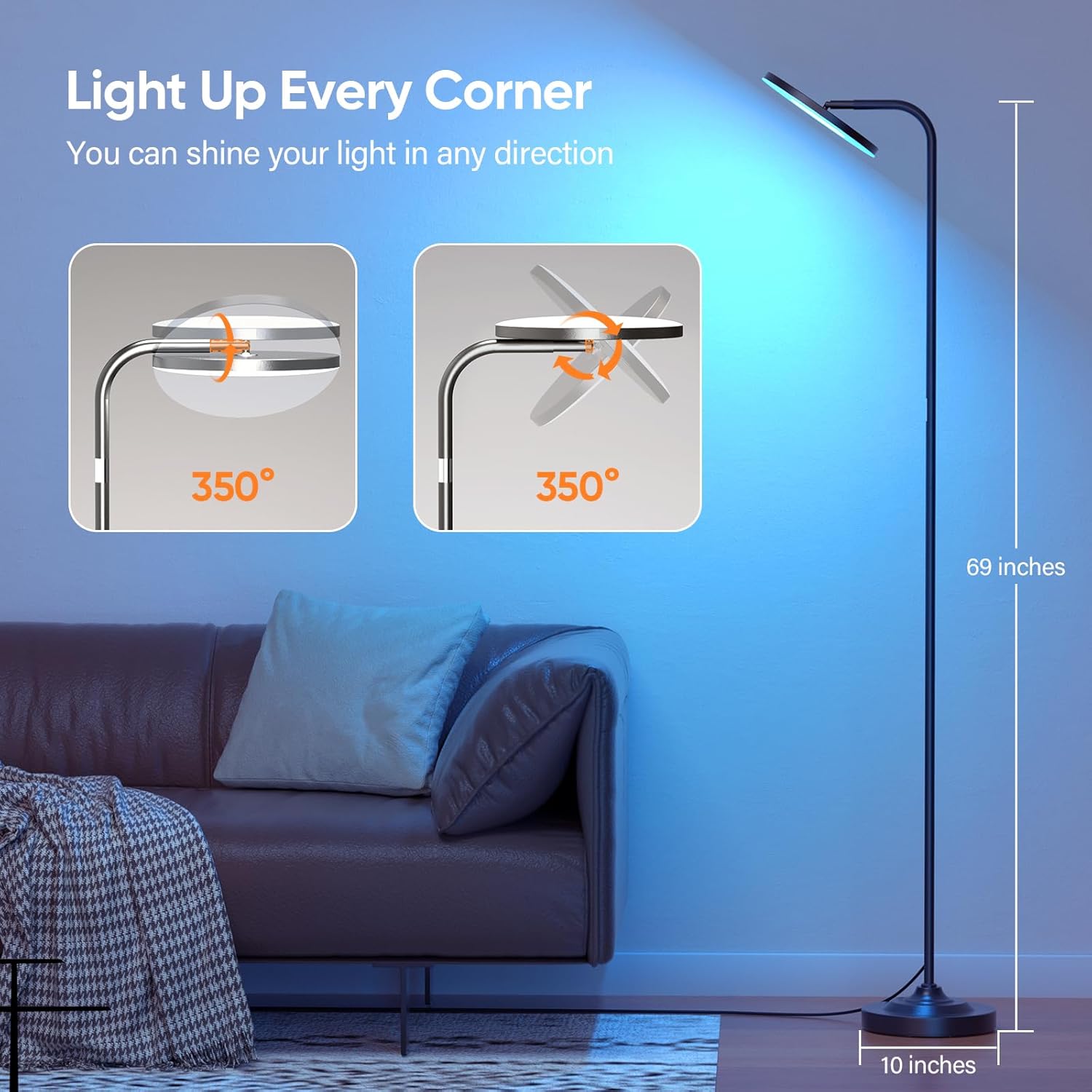 Thumbnail 3 de SIBRILLE RGB Floor Lamp (36W) with Remote, Stepless Dimming & 350° Rotating Torchiere Head