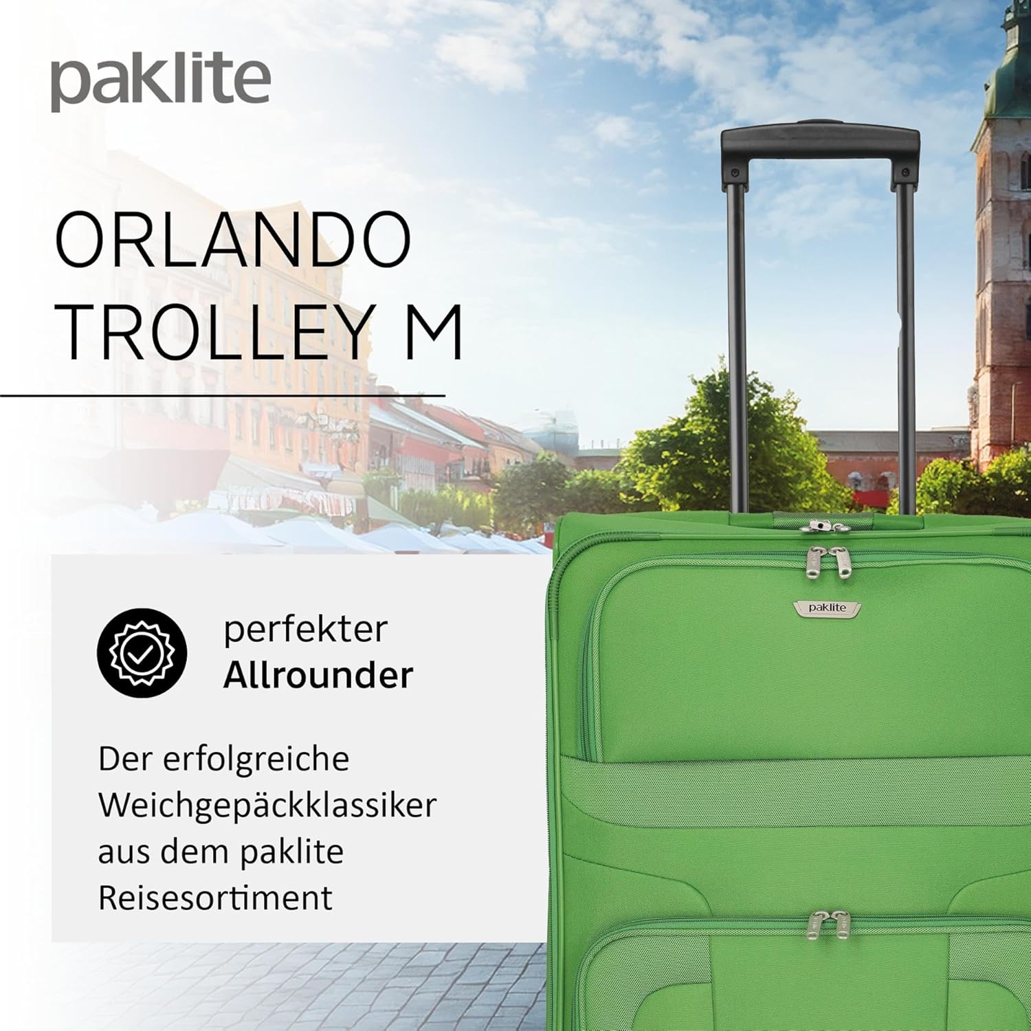 Detalle 2 de paklite Reisekoffer Orlando (M) mit 2 Rollen – Weichschalen-Trolley, 63 cm, 58 Liter
