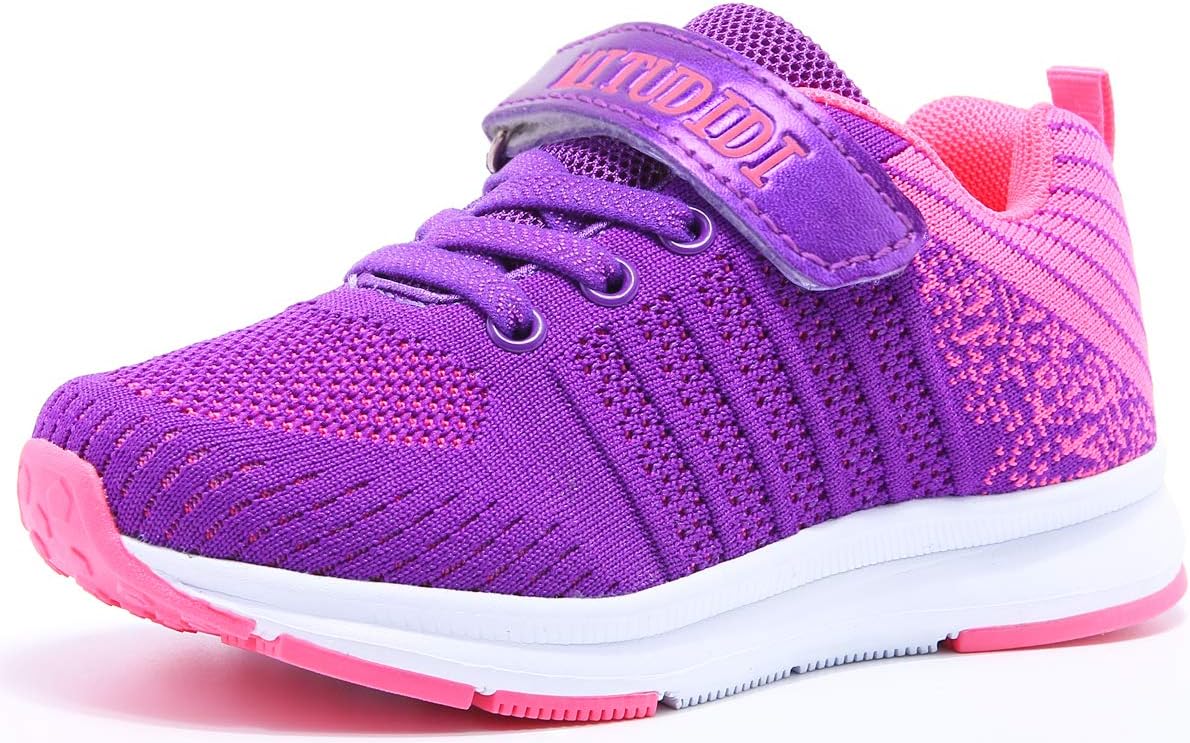 Detalle de Mitudidi Kinder-Sneaker in Lila (EU 31) – leichte, atmungsaktive Sportschuhe für Schule, Halle & draußen