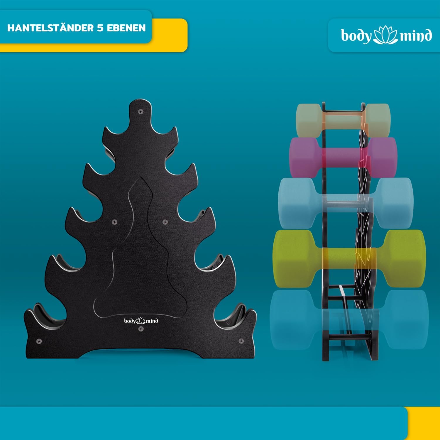Detalle de Body & Mind Hanteln 2er Set Gymnastikhanteln – Komplettes 10er-Kurzhantel-Set mit Standfuß