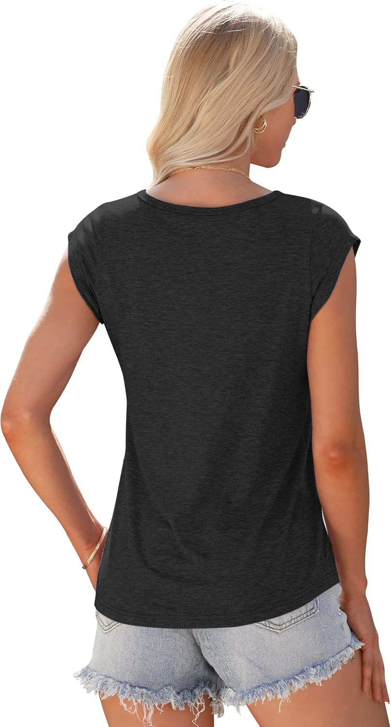 Thumbnail 2 de WNEEDU Damen Sommer T-Shirt mit V-Ausschnitt und Batwing-Ärmeln – Leichtes Tank-Top Shell