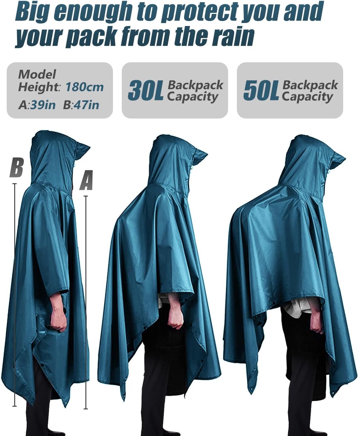Thumbnail 6 de Victoper Waterproof Poncho Adult: Lightweight, Reusable Rain Poncho for Outdoor Needs