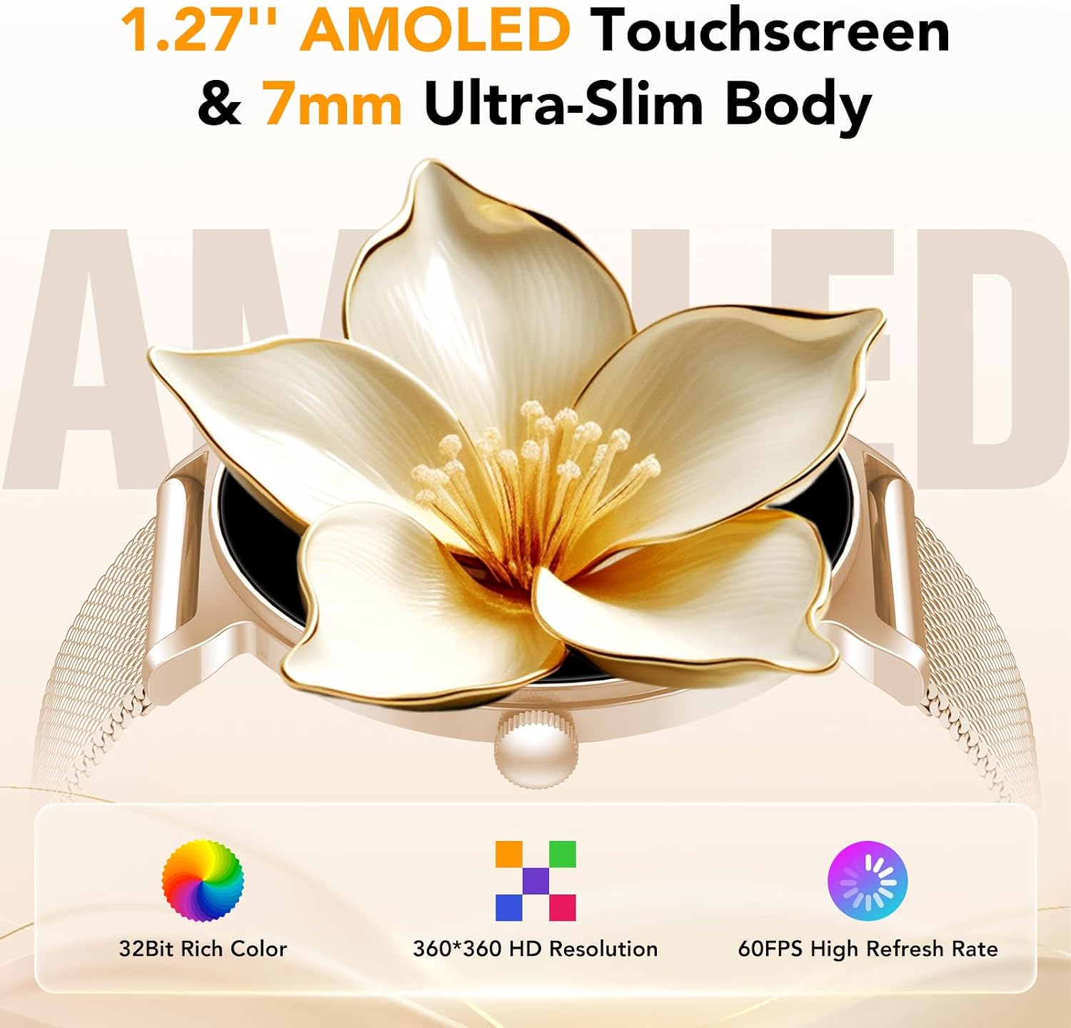 Thumbnail 1 de taopodo Orologio Smartwatch Donna con Schermo AMOLED rotondo 1,27" – Chiamate Bluetooth, 120+ Modalità sportive, IP68 (Oro Rosa)