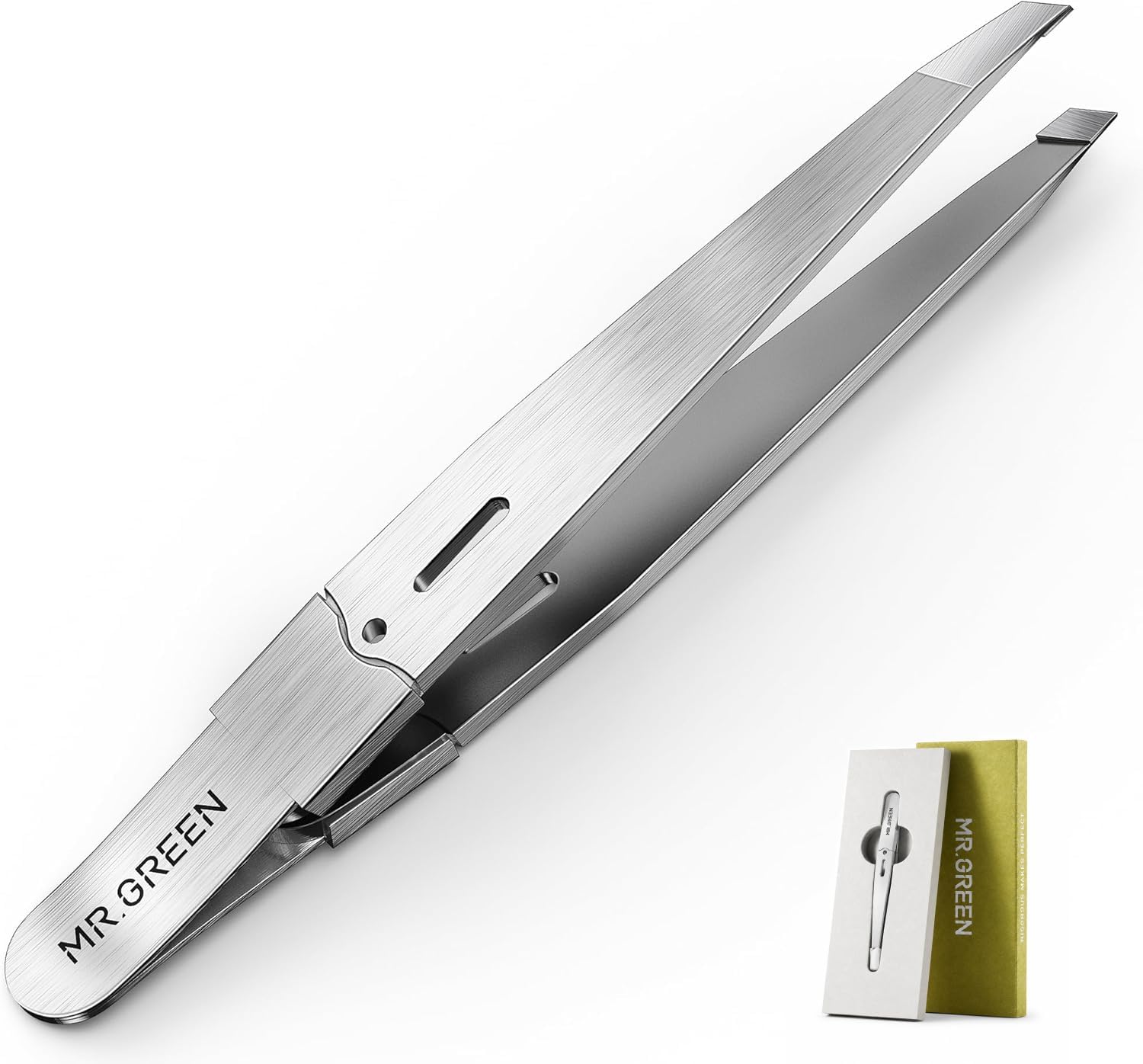 Detalle de MR.GREEN Tweezers Precision slanted stainless steel tweezers ✂