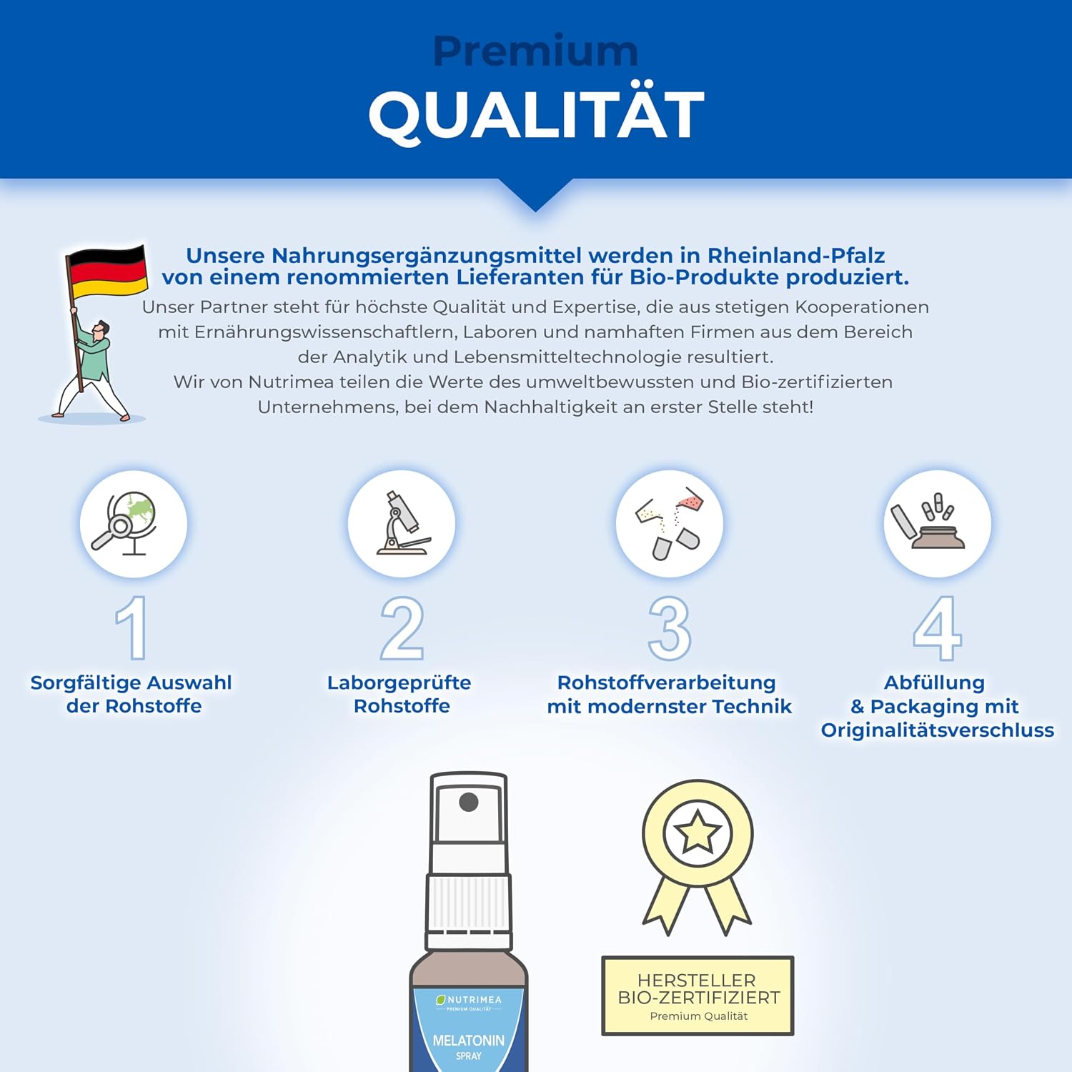 Detalle 2 de Melatonin Spray - 0,5 mg, Zuckerfrei, Kirschgeschmack | Schnelle Einschlafhilfe von Nutrimea