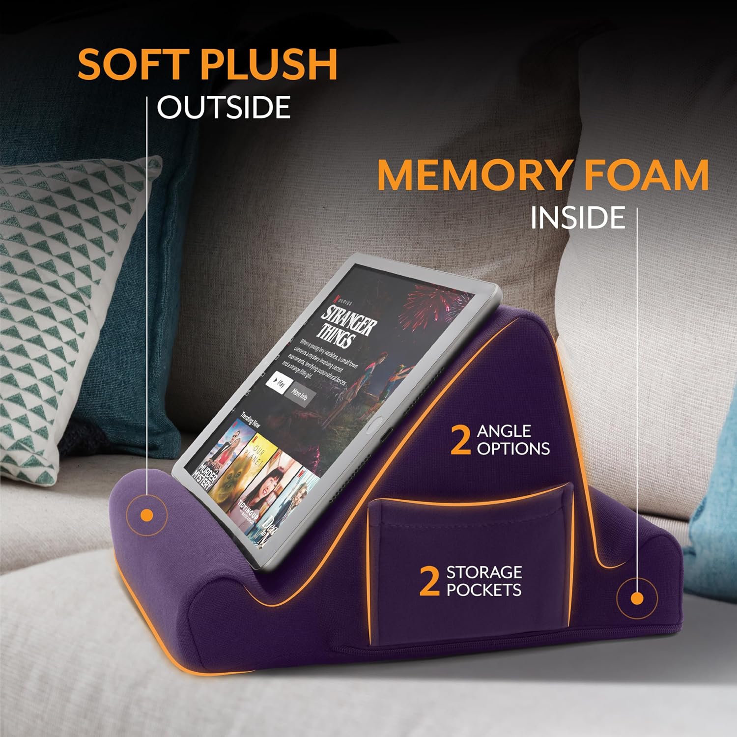 Detalle 2 de Brookstone Tablet Lap Cushion: Memory Foam Hands-Free Tablet Stand in Purple