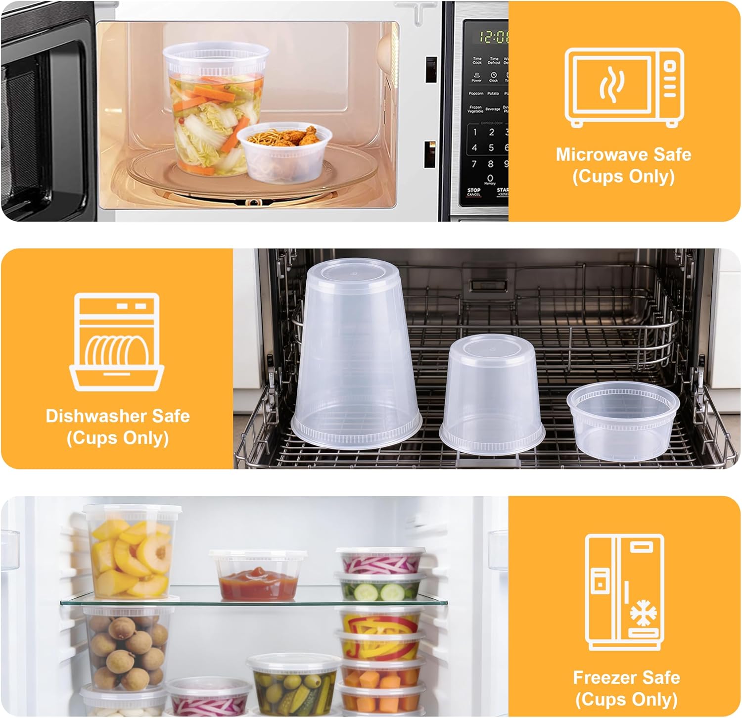 Thumbnail 3 de BYSNOW 60 Sets Deli Containers with Lids (8/16/32 oz) – Leak-Proof, BPA-Free, Stackable & Safe for Freezer, Microwave, and Dishwasher