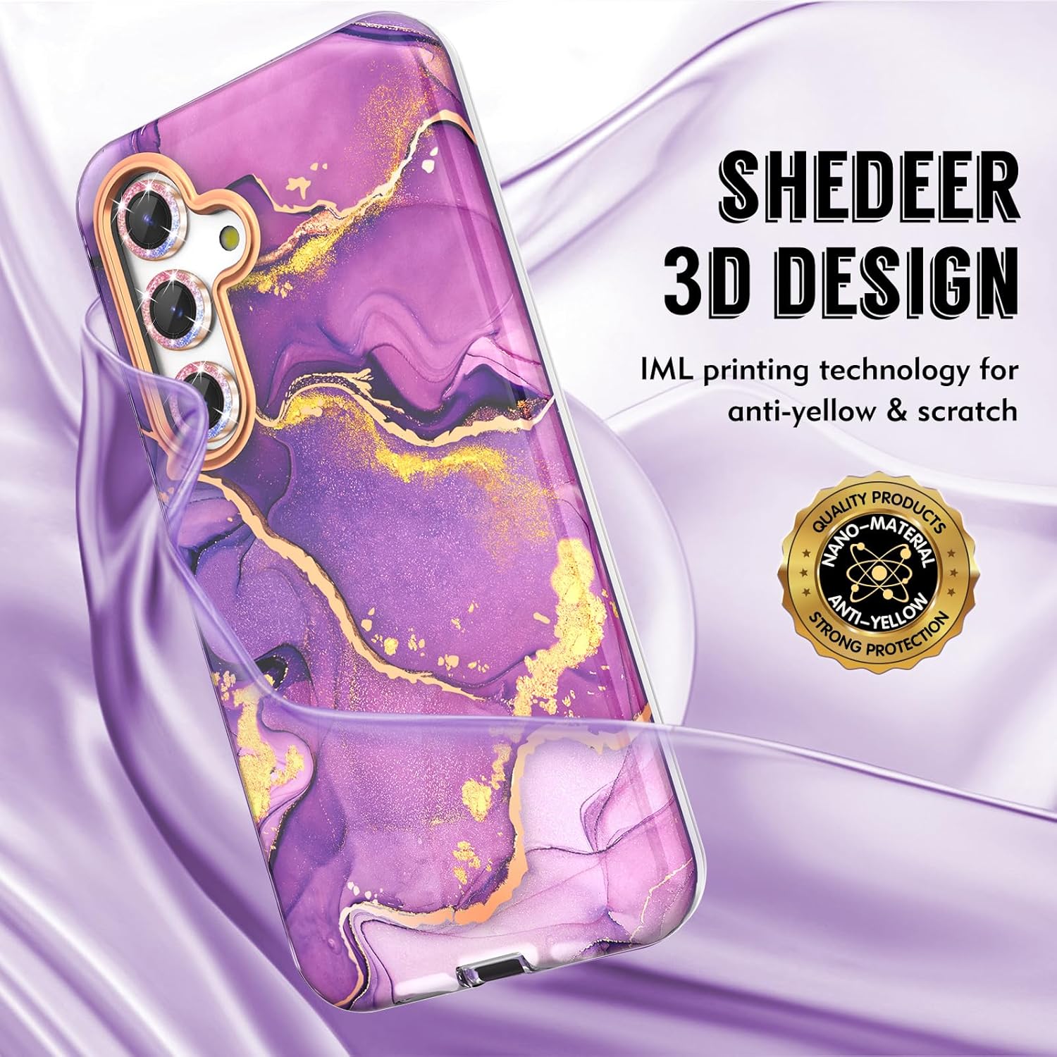 Thumbnail 4 de SHEDEER Hülle für Samsung Galaxy S24 Plus 6,7" – Glitzer, Kameraschutz und Displayschutz, Marmormuster