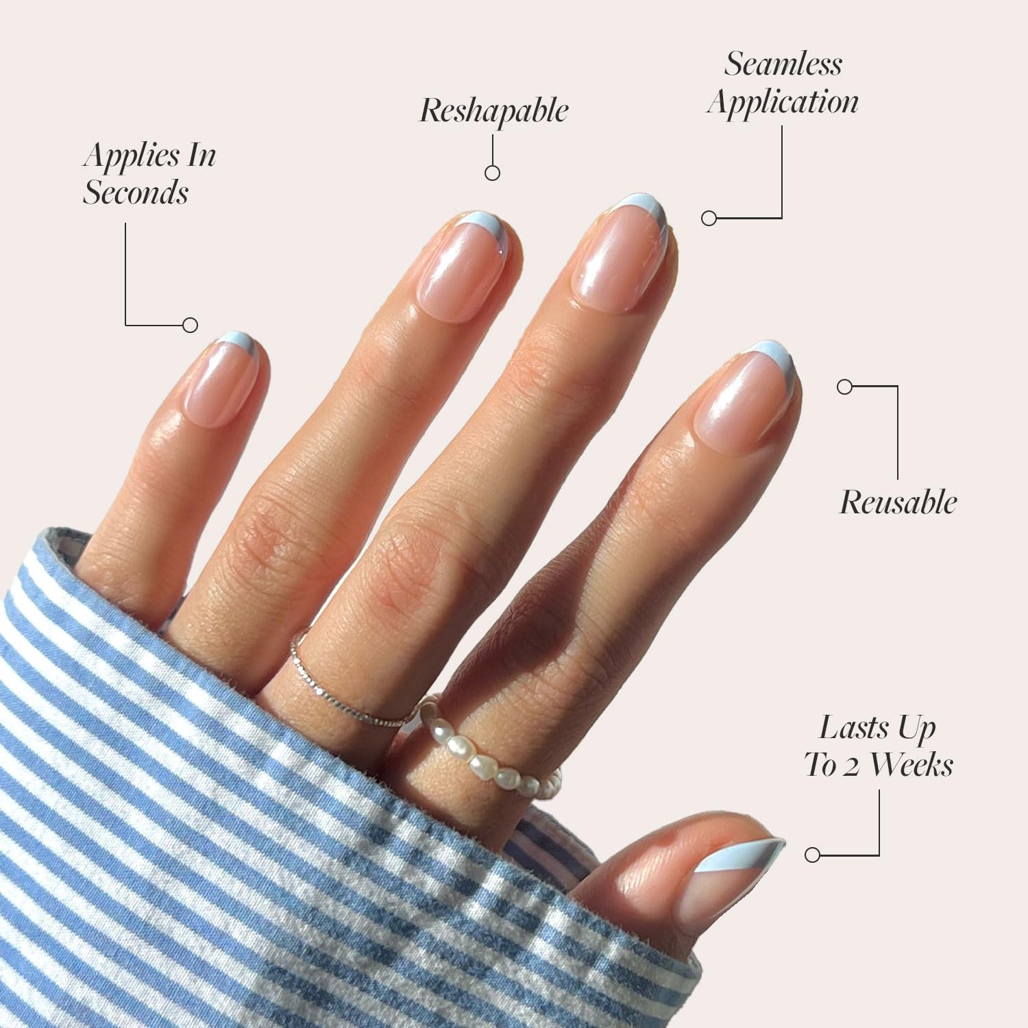 Thumbnail 2 de Glamnetic Press On Nails “Into Blue” – Glazed Short Oval Periwinkle French Tips (15 Sizes, 30 Nails Kit)