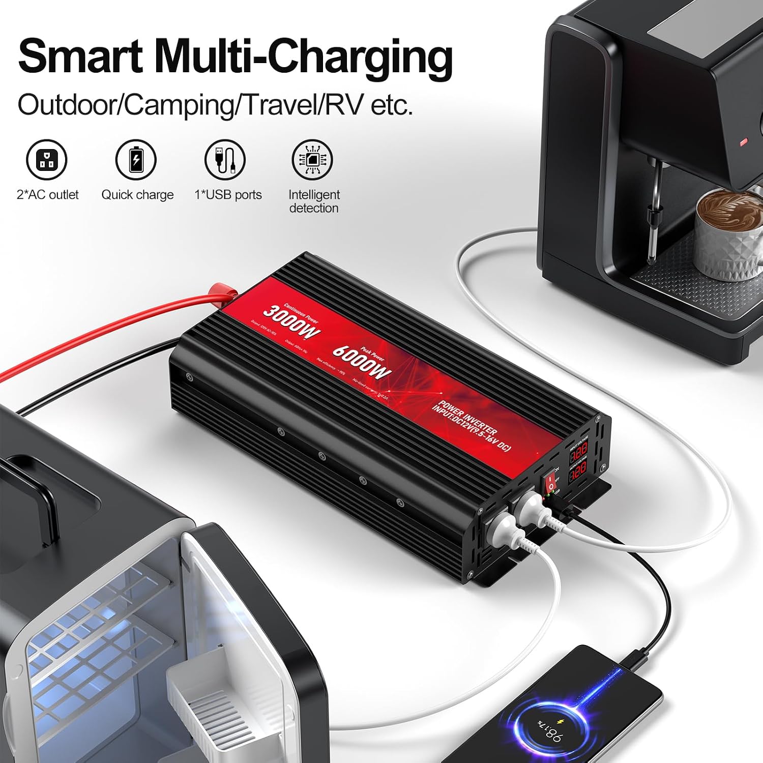 Detalle 2 de ROARBATT HW-FTM3000-RD 3000W Power Inverter with LCD and 2 AC Outlets