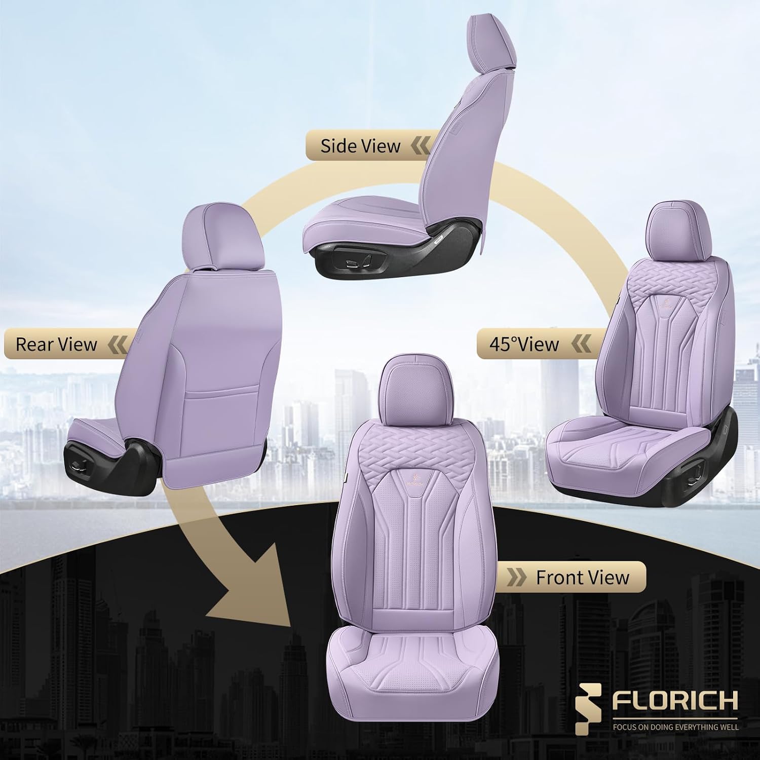 Thumbnail 5 de FLORICH Leather Seat Covers Full Set in Purple — 360° Protection for Most Cars