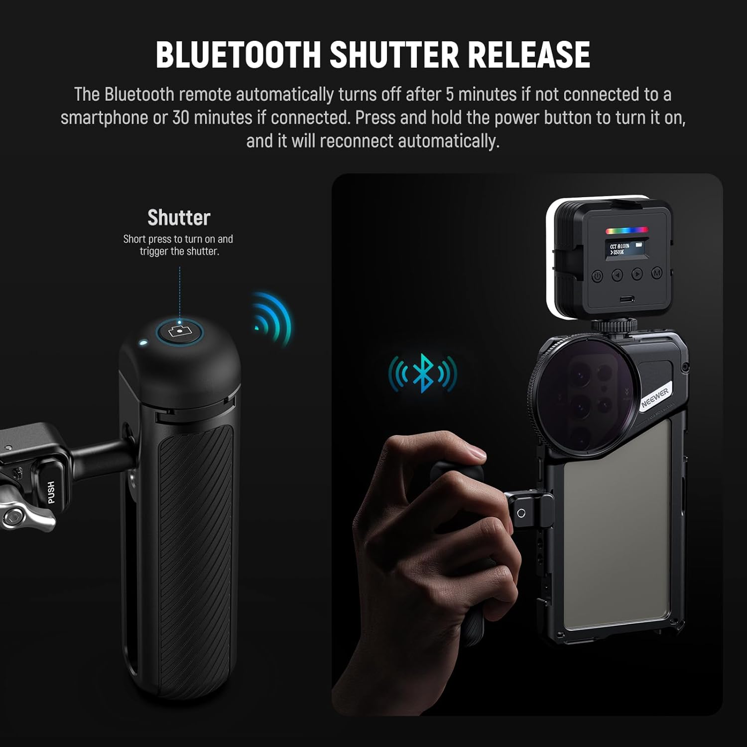 Thumbnail 2 de NEEWER RT005E : lot de 2 couvre-chaussures pour poignée latérale Bluetooth PA045E (ABS + PC) avec piles CR2032