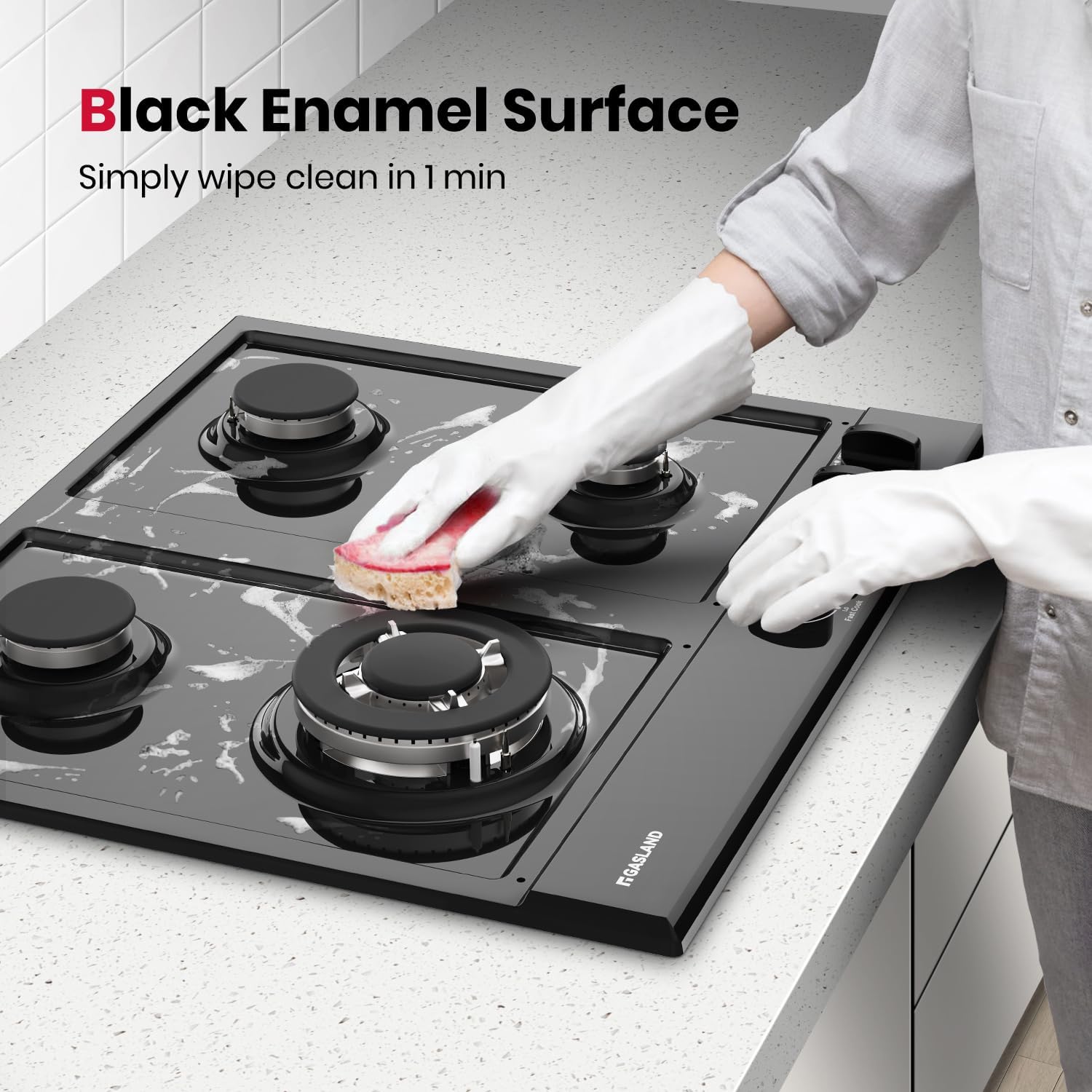 Detalle de GASLAND GH60EF 24-Inch Gas Cooktop with 4 Burners and Reversible Griddle