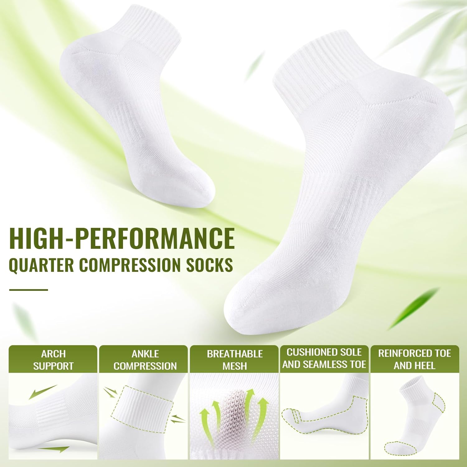 Thumbnail 6 de SukModen Compression Ankle Support Running Socks (Bamboo, Quarter Length) – 3 Pairs