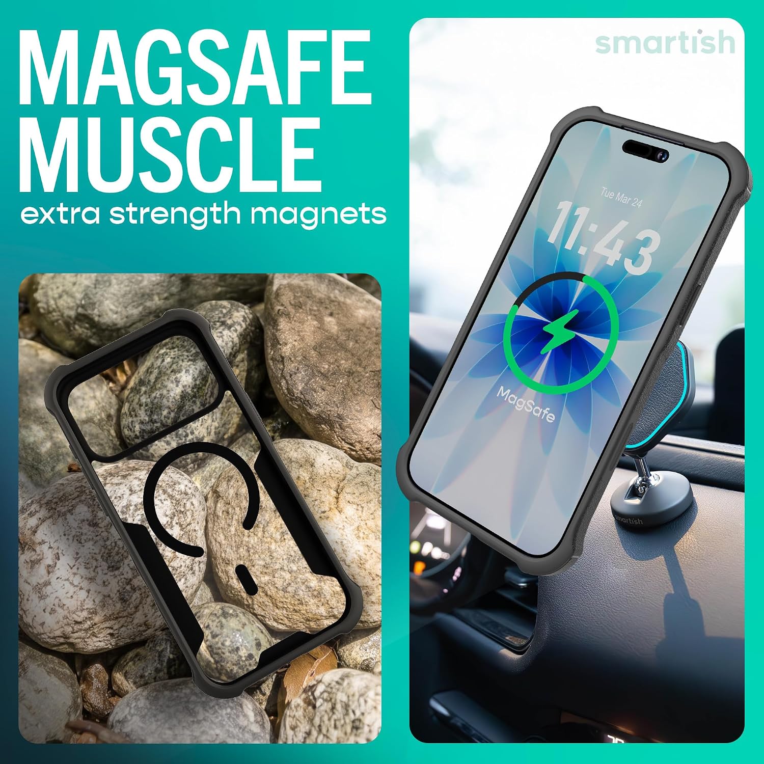 Detalle de Smartish iPhone 17 Pro Max MagSafe Case (Gripzilla) – Rugged, heavy-duty magnetic protection, Clearly Black