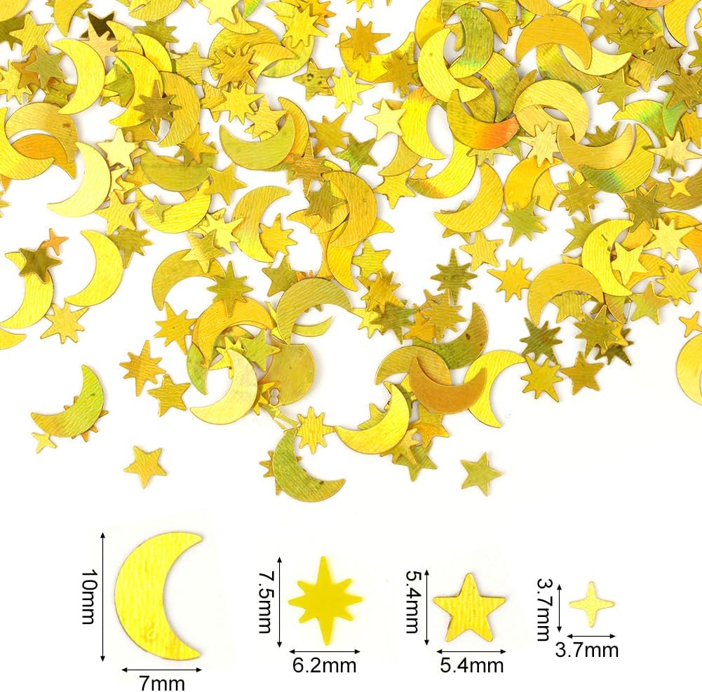 Detalle 2 de HOTUT Confettis Étoilé Lune, 45 g – Or, Confettis étoiles et lunes pour décorations festives