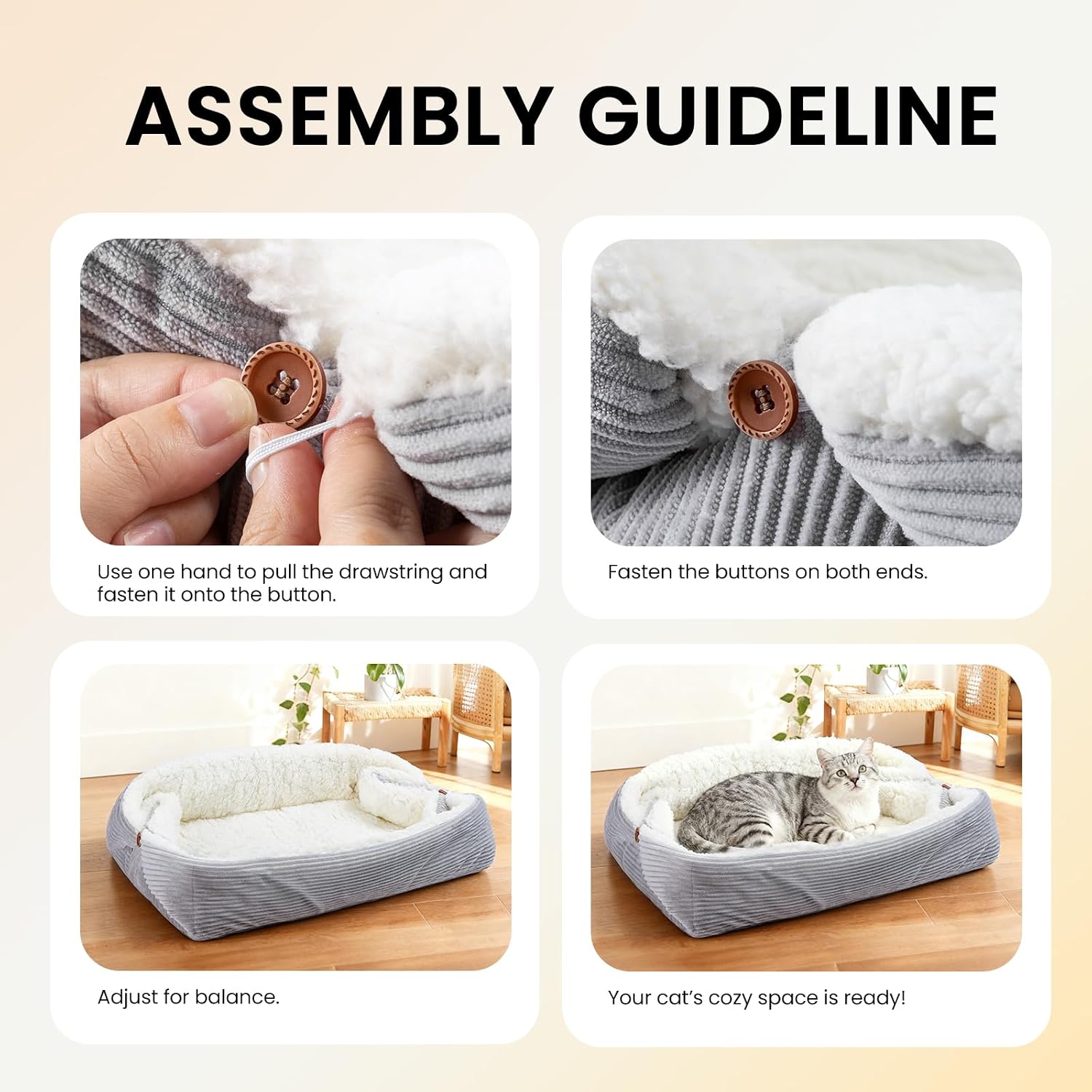 Detalle de MAIYADUO Weiches Katzenbett 60x45 cm 2-in-1 – kuscheliges, waschbares Nest- und Katzenbett für kleine Katzen und Hunde