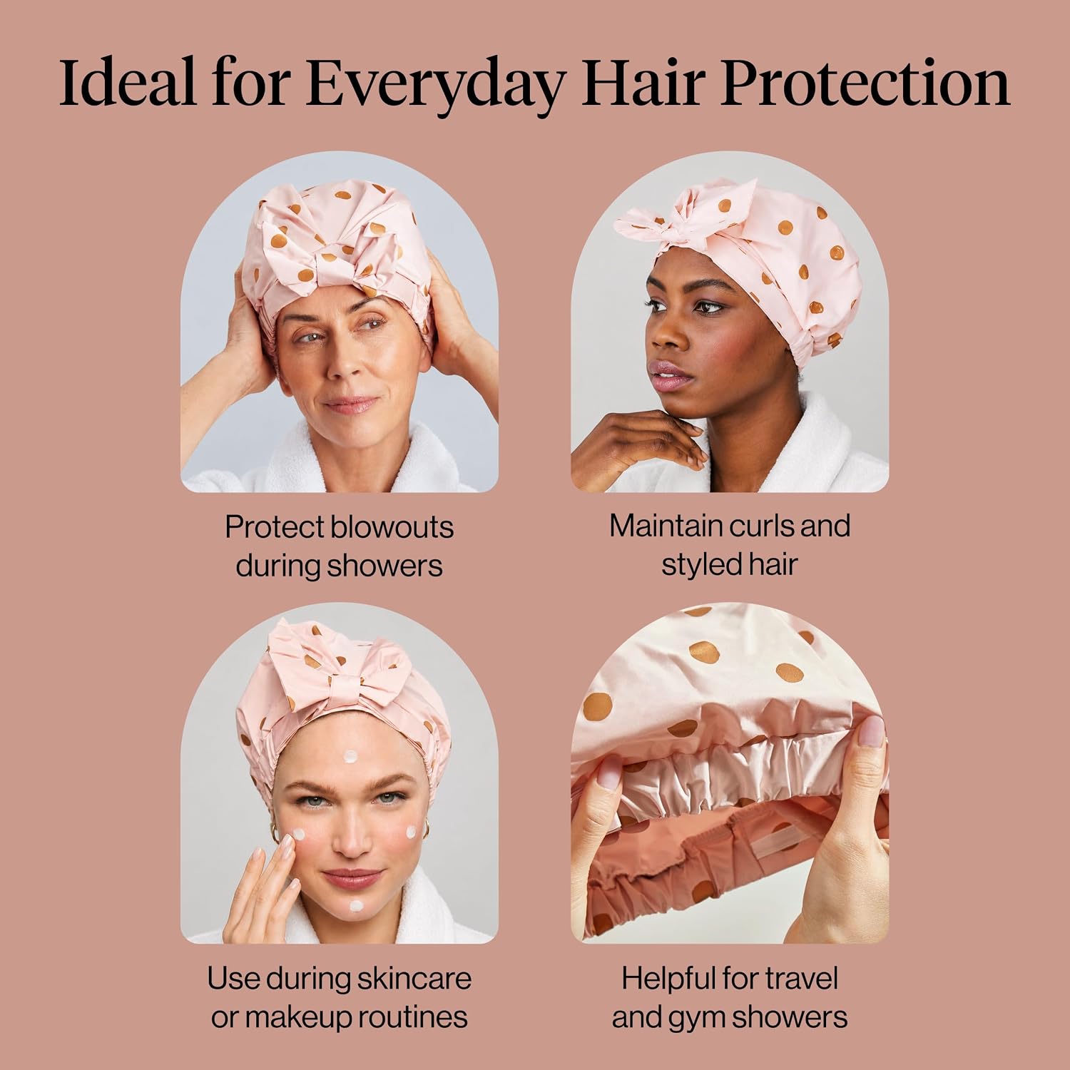 Thumbnail 5 de Kitsch 819677020842 Large Shower Cap for Women, Blush Dot, Reusable