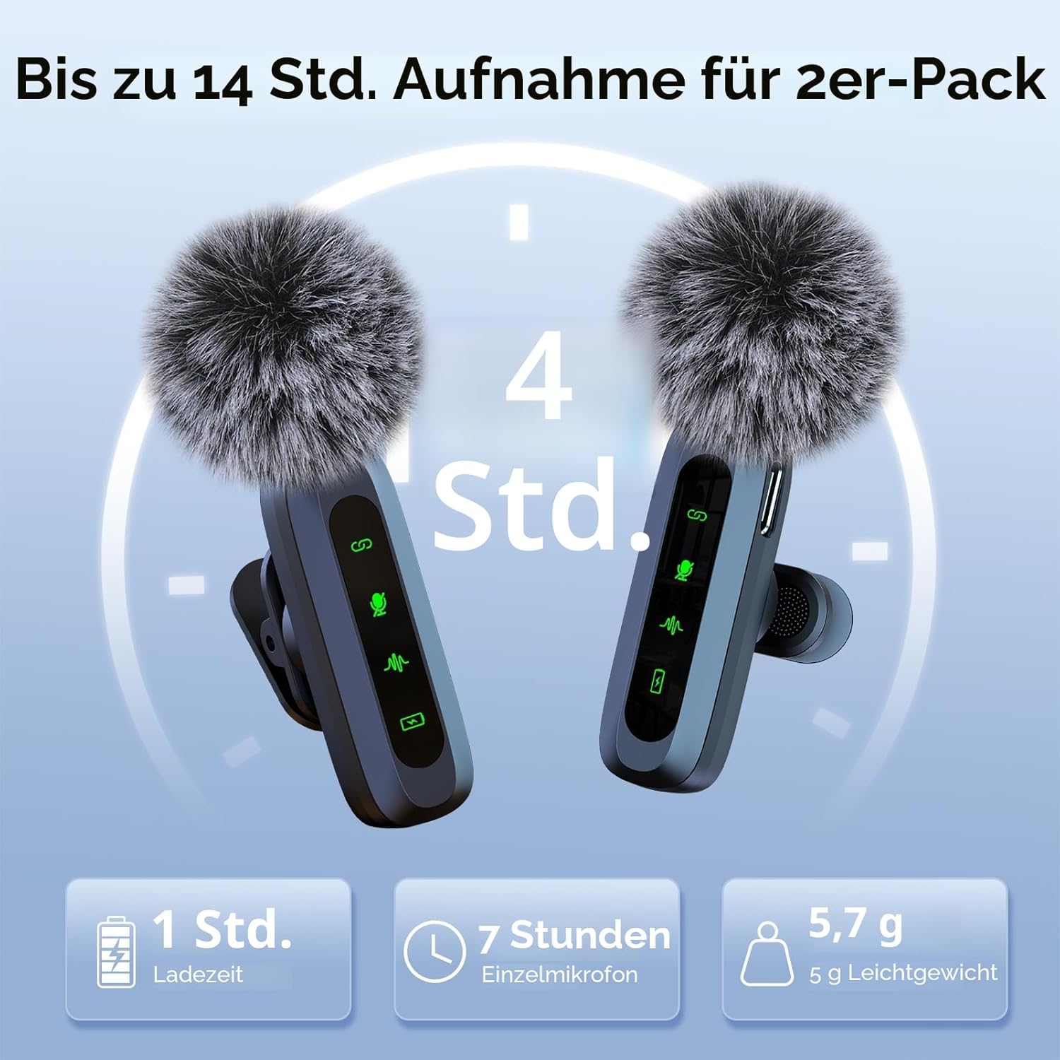 Detalle de Mikrofon handy für iPhone & USB-C – kabelloses Lavalier-Mikrofon mit LED-Display