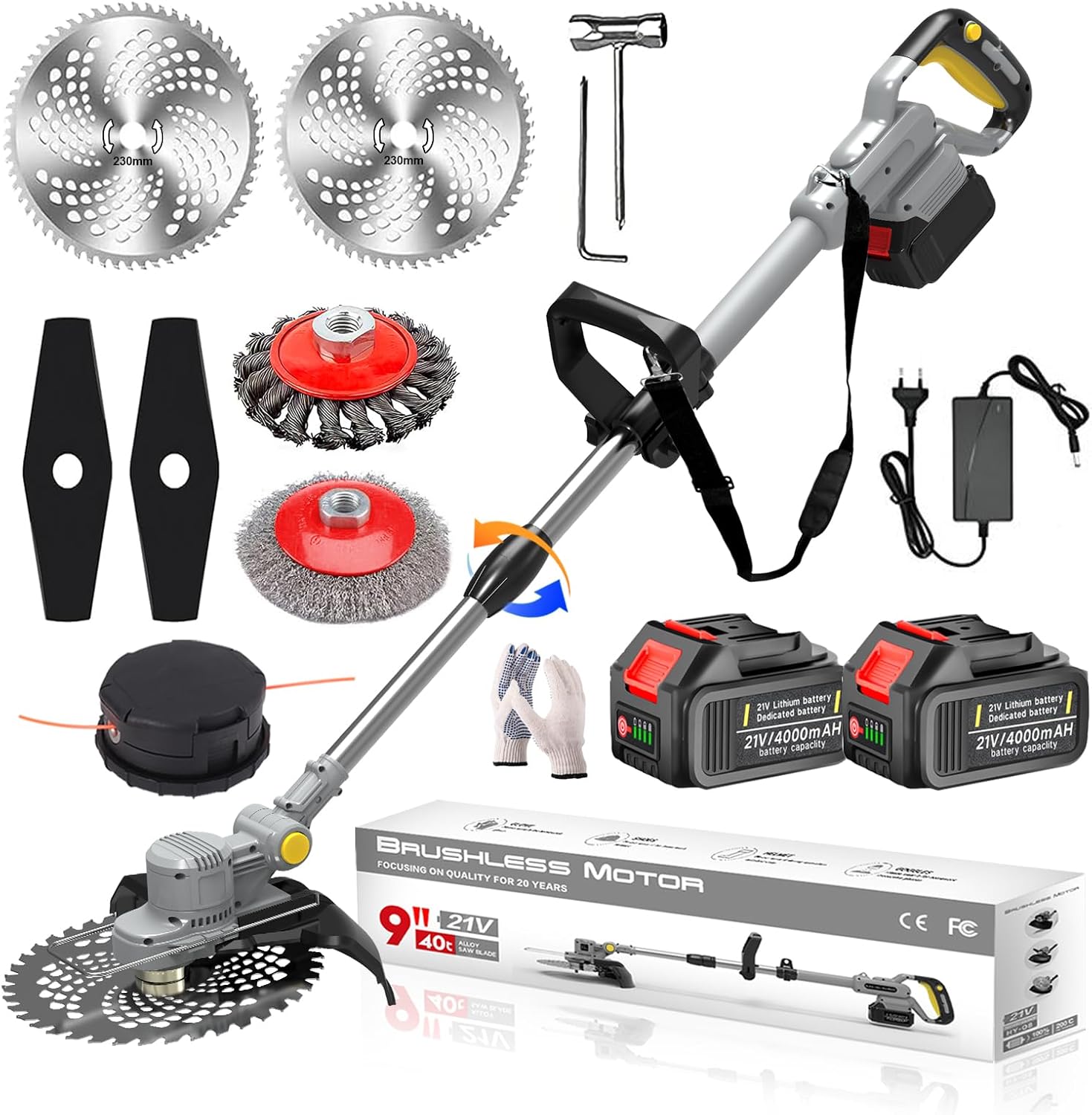 Detalle de Tagliabordi a Batteria 21V con Spazzola per Erbacce – Decespugliatore 4-in-1 con 2 batterie 4,0Ah