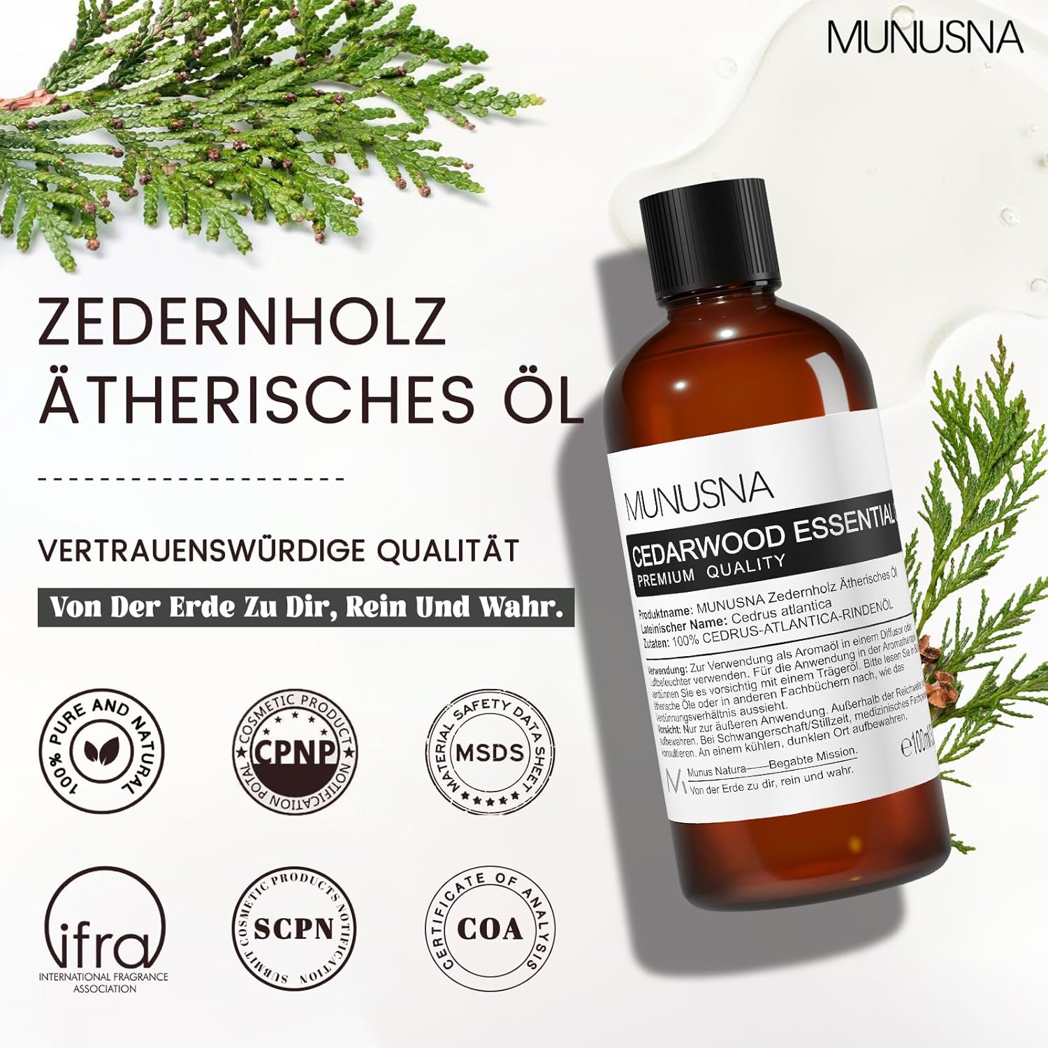 Thumbnail 6 de MUNUSNA Zedernholzöl 100ML – Reines ätherisches Öl für Duft, Haut- und Haarpflege