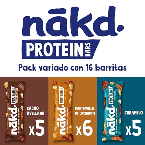 Detalle de Nākd Protein Pack Multisabores: Barritas proteínicas vegetales (16 x 45 g) — 7 g de proteína sin azúcar añadido