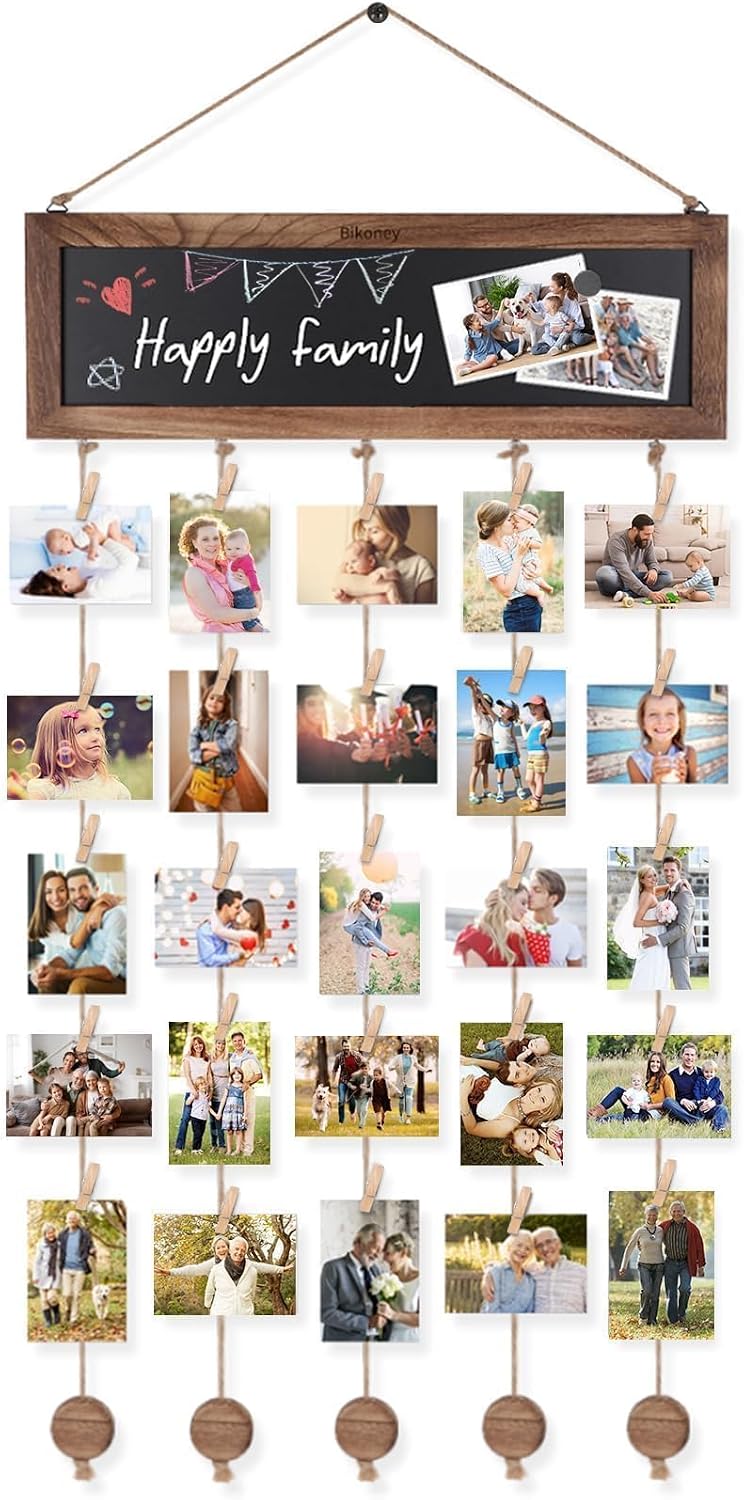Detalle de VINCOURNA JIMI-01 fotodisplaybord met 30 houten clips voor aan de muur