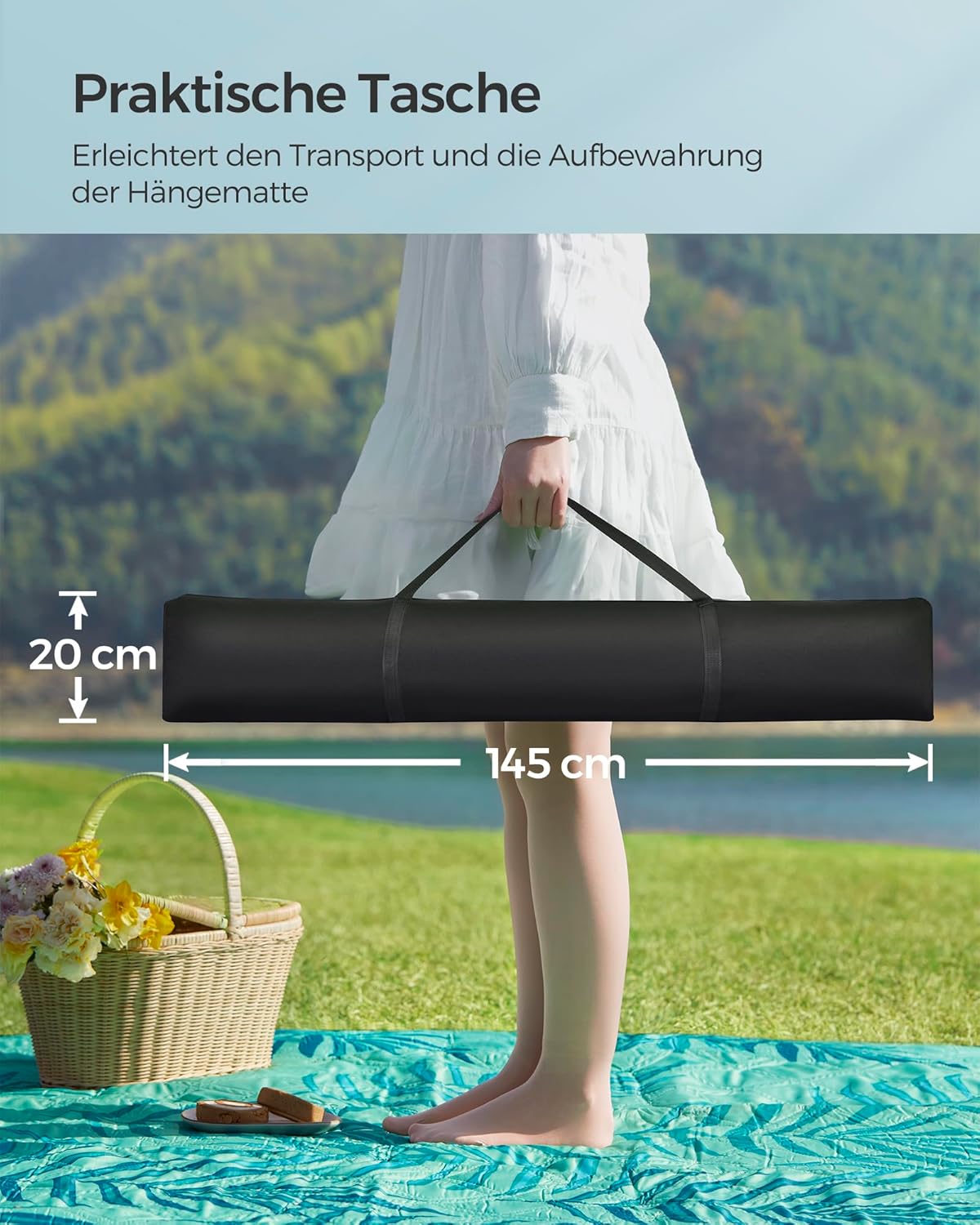 Thumbnail 6 de SONGMICS Hängematte mit Gestell GHS002Q01 – Metallständer mit Doppelhaltestange, bis 200 kg