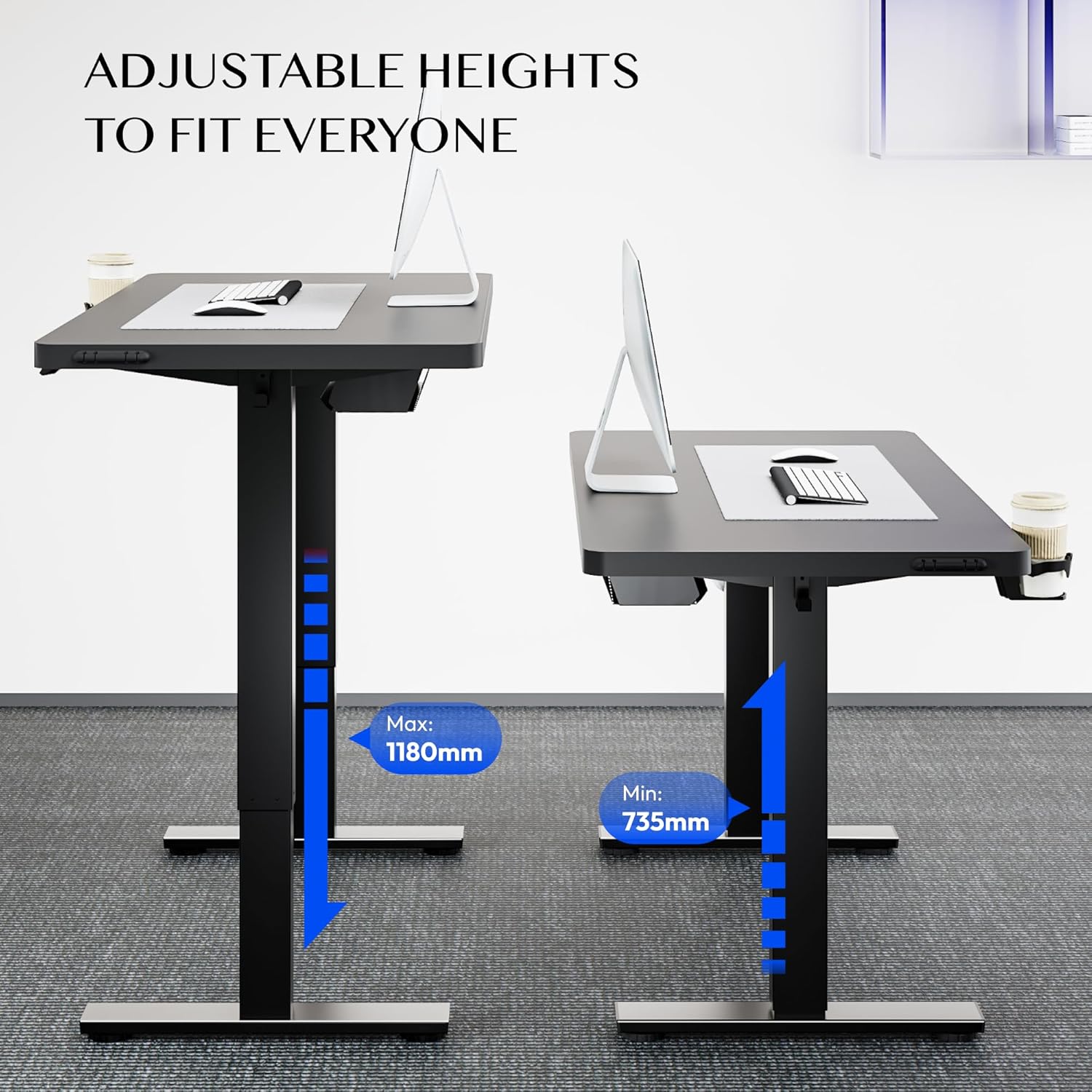 Detalle 2 de FlexiSpot Bureau Assis Debout électrique 160x60 cm avec mémoires (cadre noir + plateau noir)