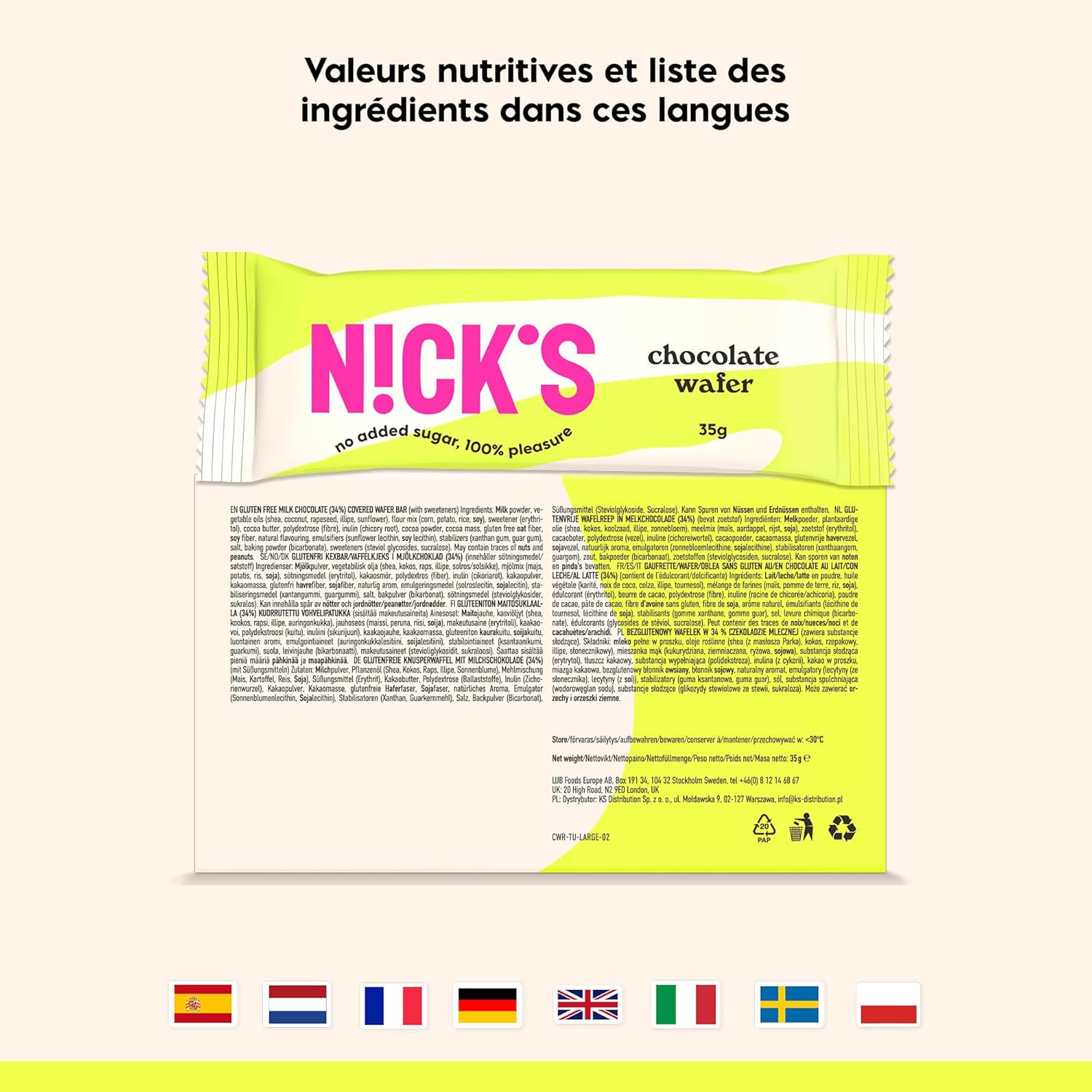 Thumbnail 6 de NICKS Gaufrettes au chocolat – Biscuits sans sucres ajoutés, low carb et sans gluten (24 x 35 g)