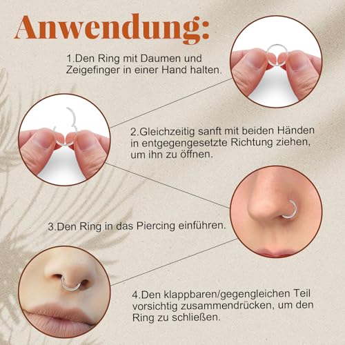 Detalle de jagosen Nasenpiercing Ring Silber 8er Set – 6–12 mm, 18 g, Chirurgenstahl | 4 Paare