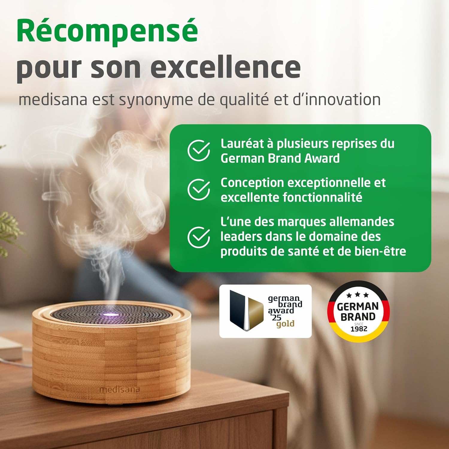 Thumbnail 5 de Medisana AD 625 Diffuseur d'arôme en bambou — ambiance silencieuse et lumière bien-être, 100 ml