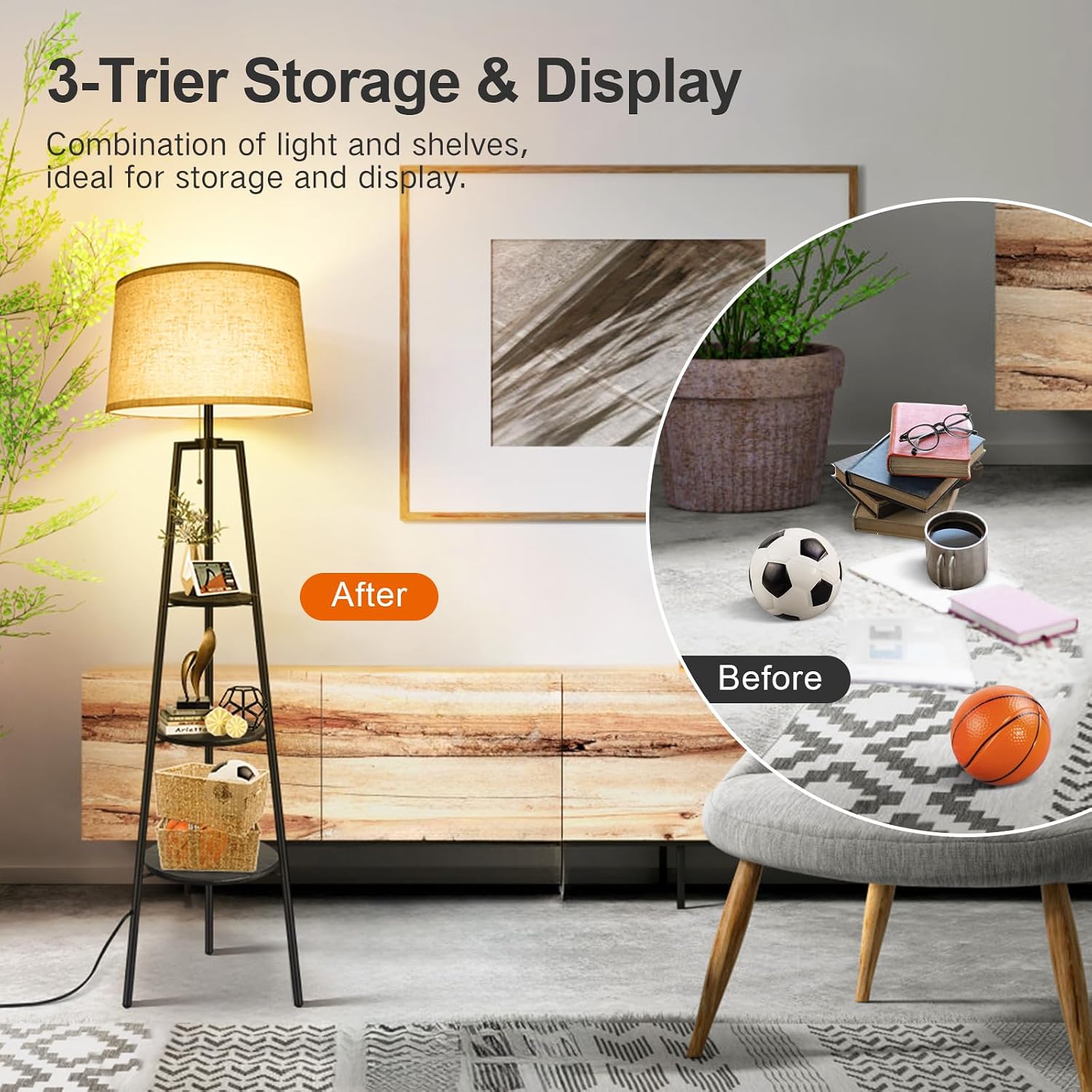 Detalle 2 de OUTON 3 Layers Tripod Floor Lamp 1H timer