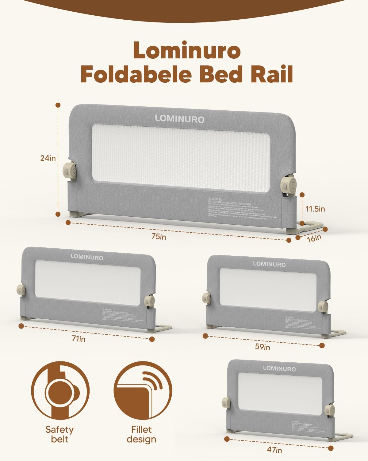 Thumbnail 6 de Lominuro TXBBR1201 75-Inch Toddler Bed Rail with Foldable Steel Frame
